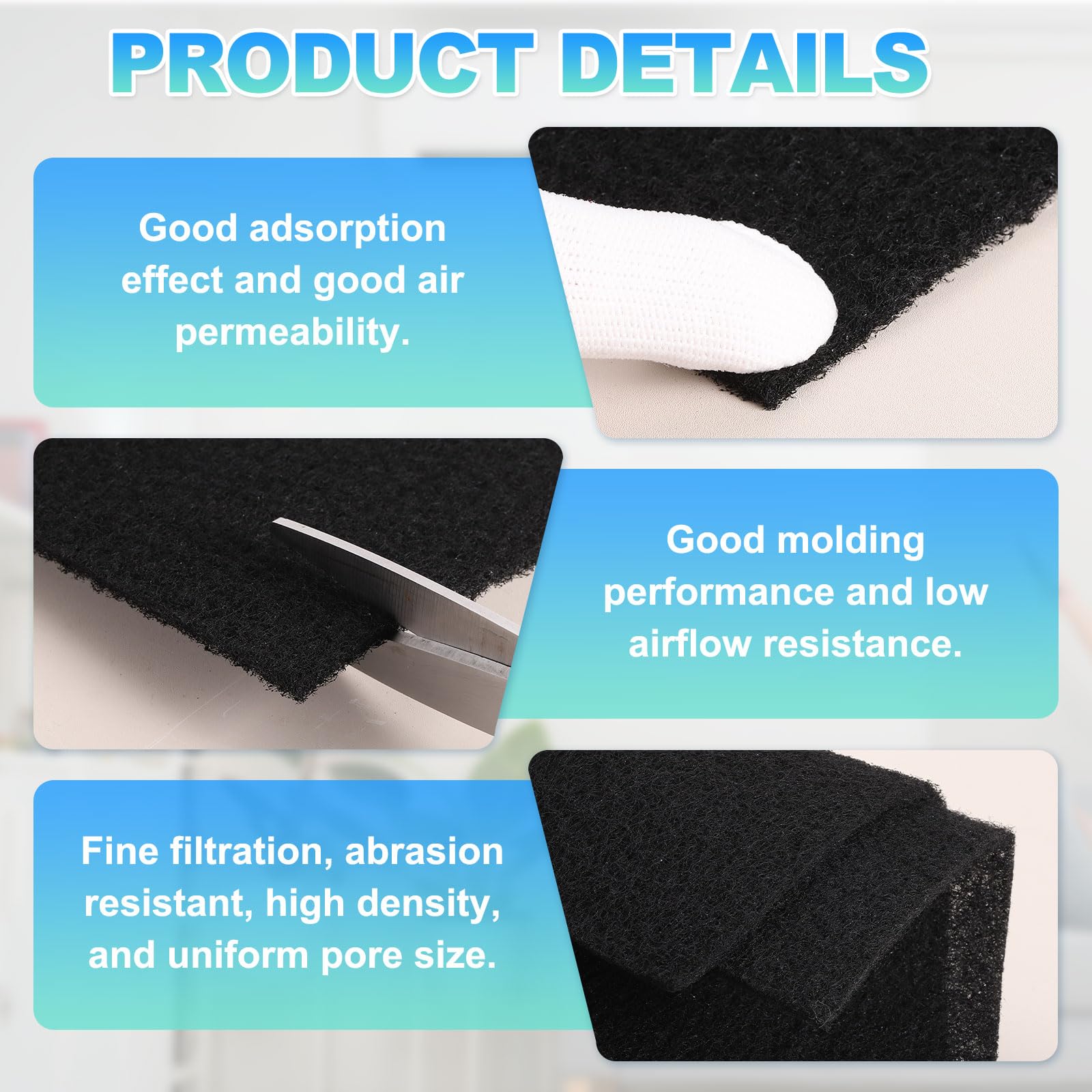 Filtros de ventilación de carbón activado de 47.2 x 15.7 x 0.12