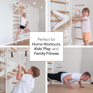 WEDANTA Wooden Swedish Ladder Wall Set Kids Stall Bars for Exercise Kids Swedish Gymnastic Wall Gym Wood Stall Bar Gymnastics Playground Best Gym for All Family