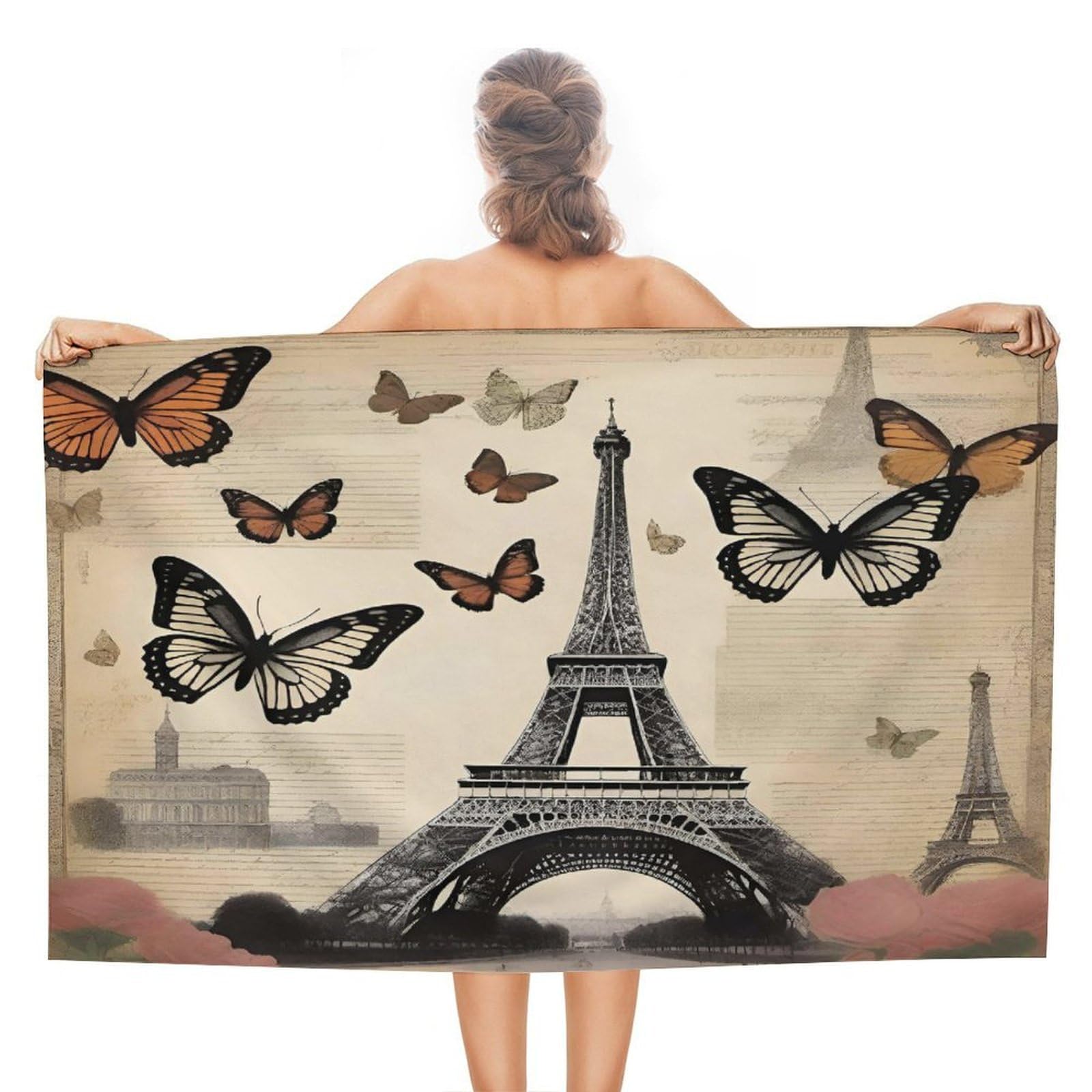 VstaDank Vintage Paris Eiffel Tower Beach Towel for Adult Quick Dry Sand Free Swim Towels Soft Large Size Pool Towels Lightweight Oversized Bath Towel for Travel, Camping, Swimming 51 X 31 Inches