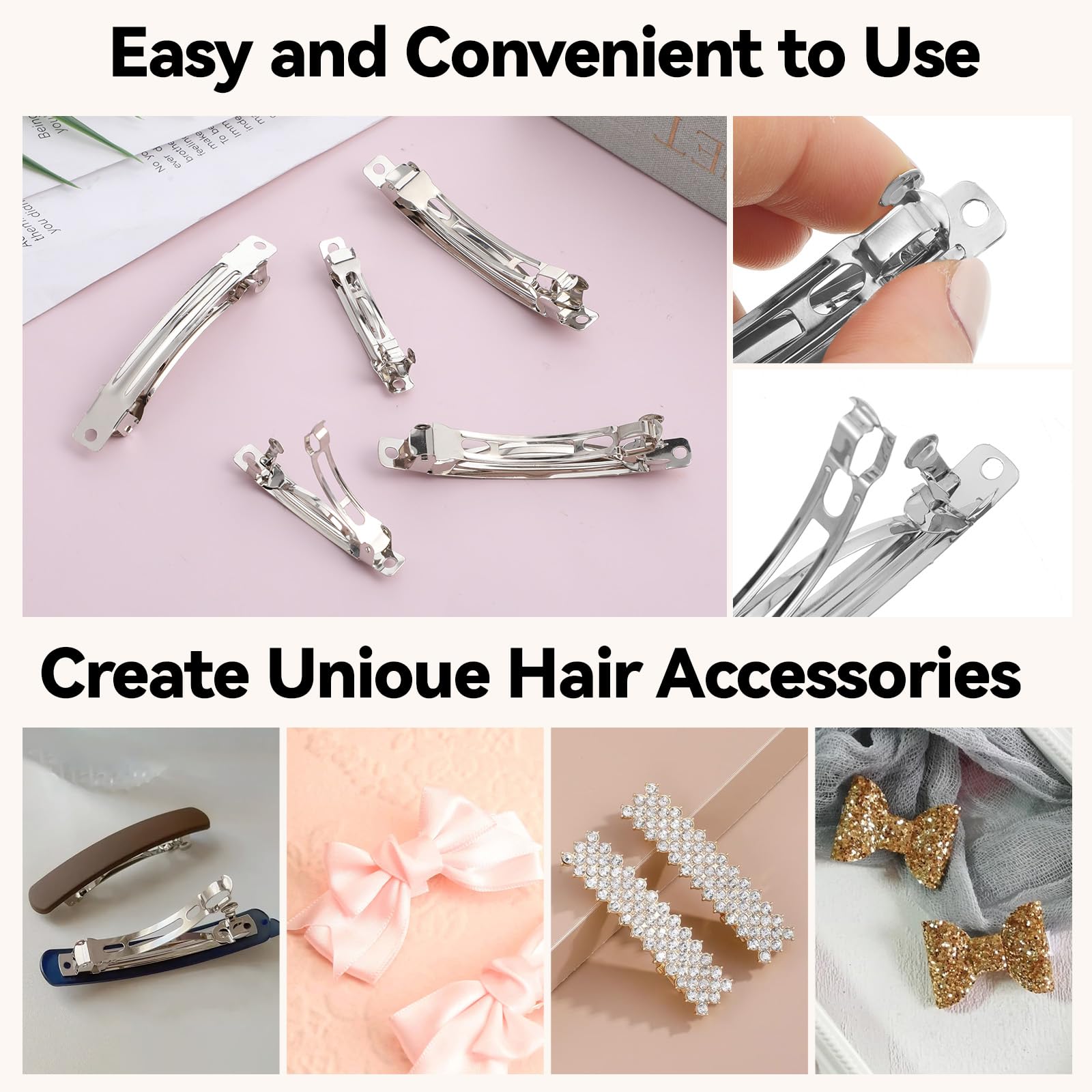 20 pinzas francesas en blanco de 2.4 pulgadas y 3 pulgadas de metal plateado para el pelo francés, para manualidades, broches automáticos de resorte, para accesorios de cabello