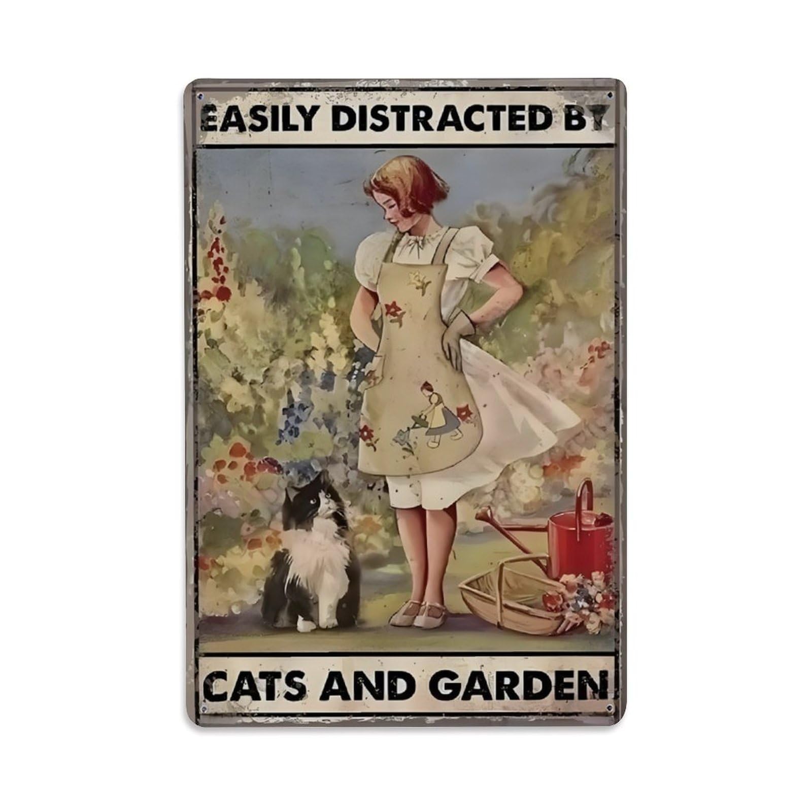 Ldfuieksufg Style Vintage Garden Cat Lady Rustic Metal Wall Sign Vintage Aluminium Metal Sign, Retro Wall Decor For Home, Bar, Garage & Farmhouse 30X20cm