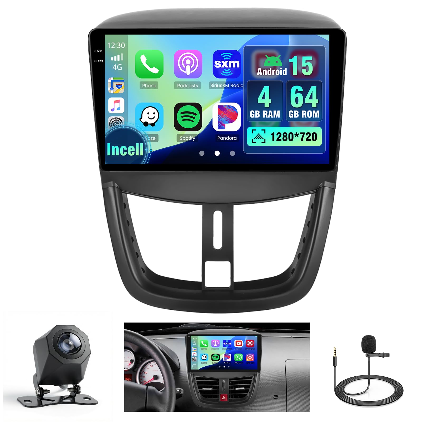 Hikity 4+64G 9" Autoradio Android pour Peugeot 207 2006-2015