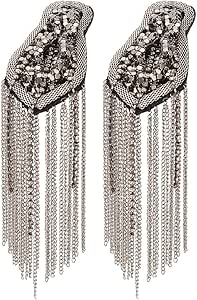WEBEEDY Shoulder Epaulet Flower Shape Rhinestone Chain Link Chain Vintage Fringes Shoulder Pieces Badge Brooch Costume Uniform Accessories for Men and Women