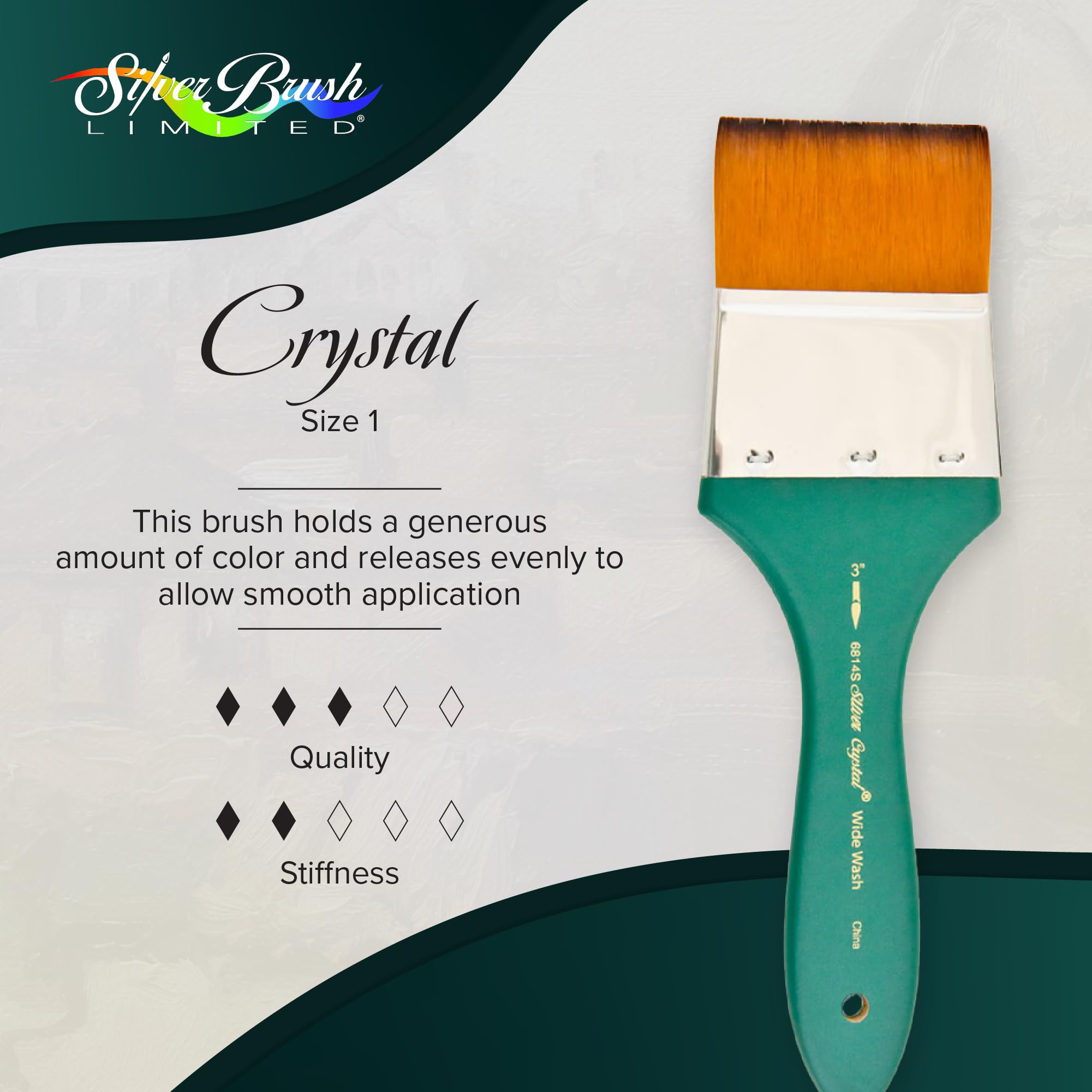 Silver Brush Limited 6814S-3 Crystal Wide Wash Paintbrush for Watercolor, & Acrylic Painting, Size 3 Inches, Short Handle