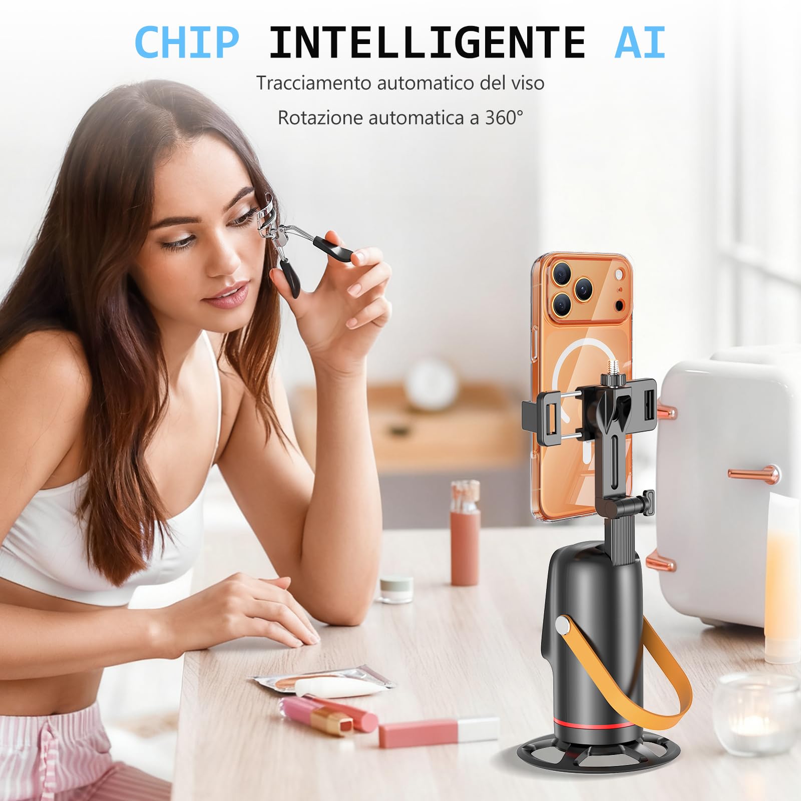 Gimbal per smartphone AI, Bwaliffury Stabilizzatore per iPhone, Android pieghevole, Auto Face Tracking Treppiede per cellulare con tracciamento di rotazione a 360°,Ricaricabile per Registrazione video