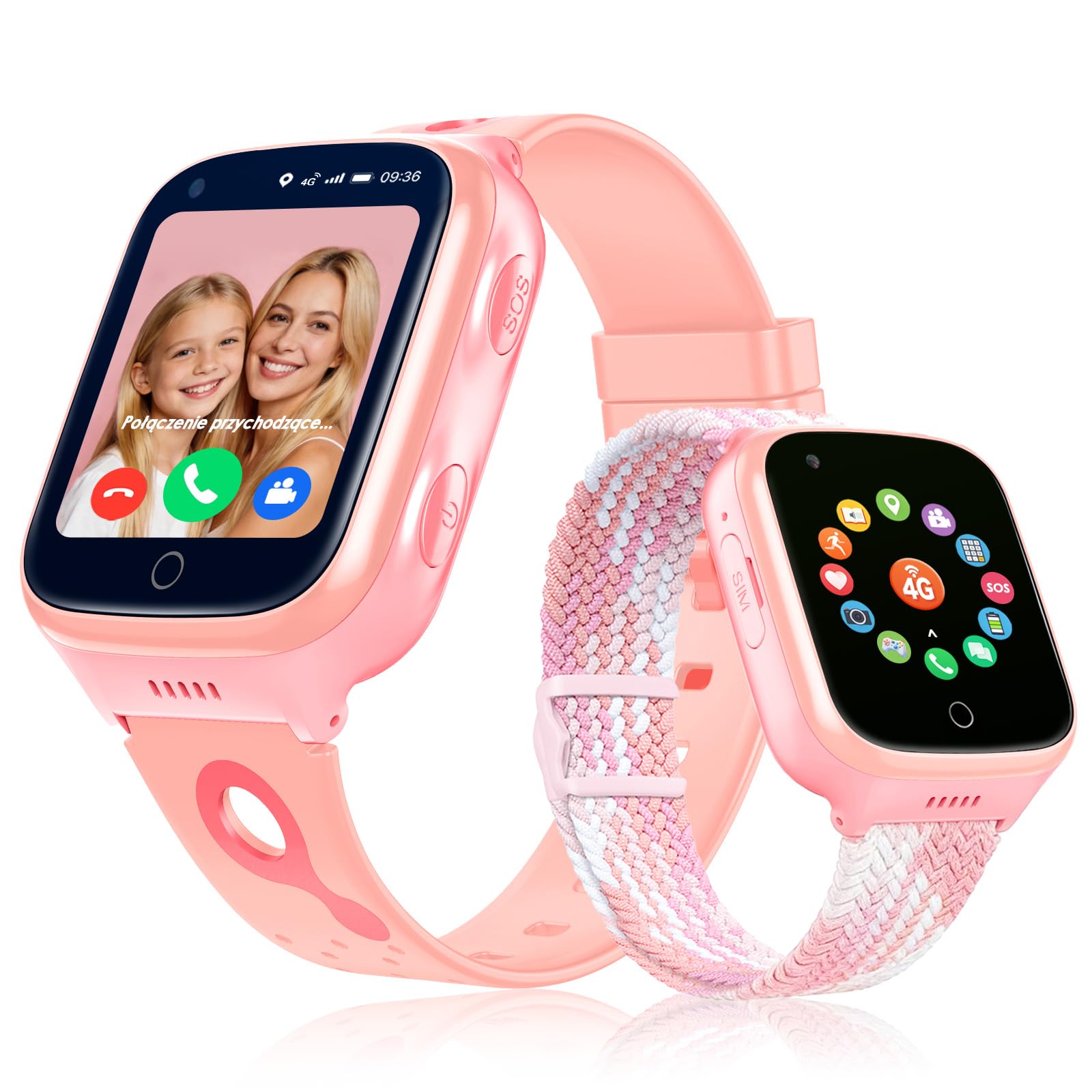 4G Smartwatch dla Dzieci dla Chłopców Dziewczynek - GPS Tracker Rozmowy Wideo Telefon Czat Głosowy SOS Tryb Klasowy Kalkulator Budzik Gra Krokomierz - Cyfrowy Smartwatch Dziecięcy Prezenty