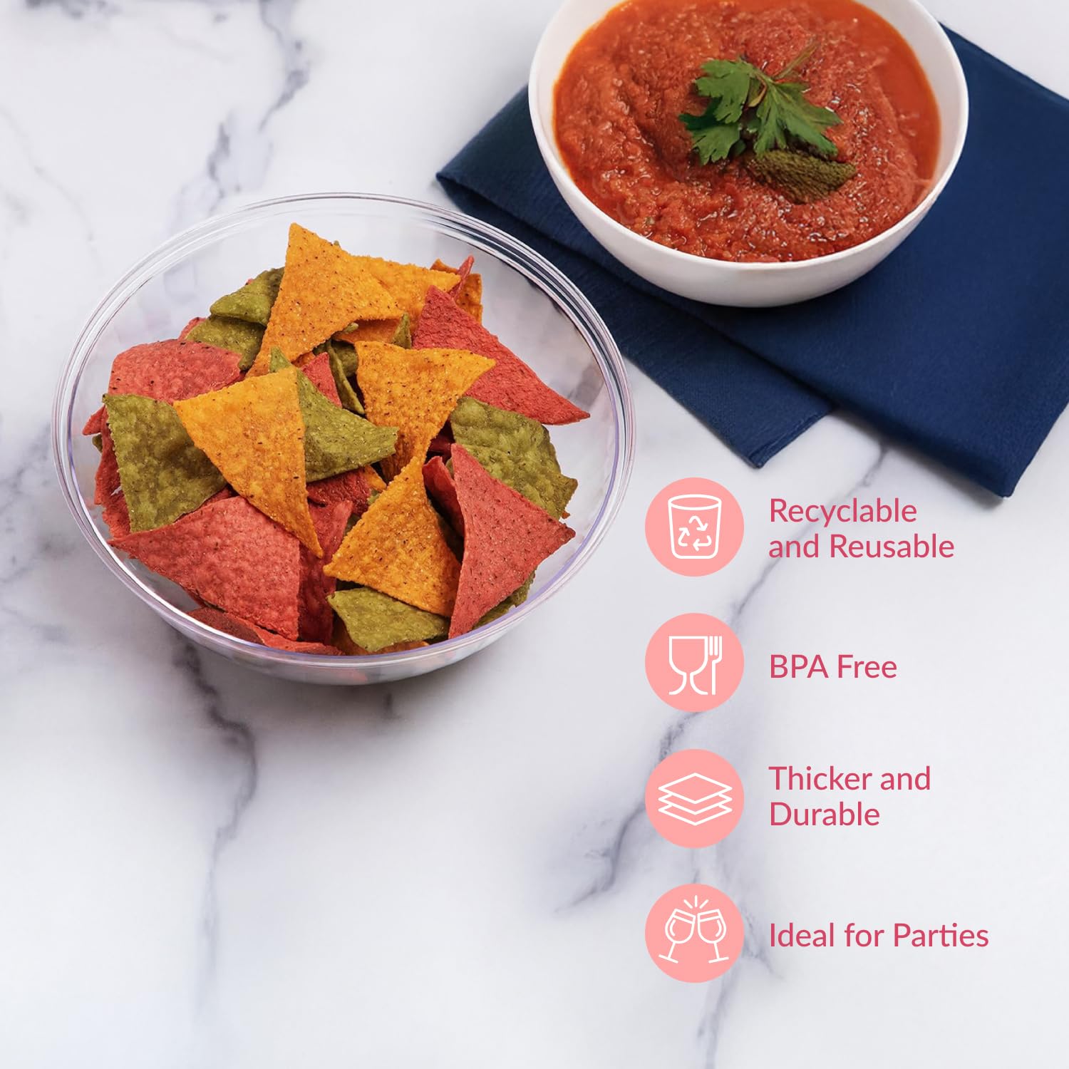 Transparente Kunststoff-Servierschalen für Partys, 150 oz. Runde Einweg-Servierschalen Pommesschalen Party-Snackschalen Süßigkeitenteller Salat-Servierbehälter große Süßigkeitenschalen, 4 Stück