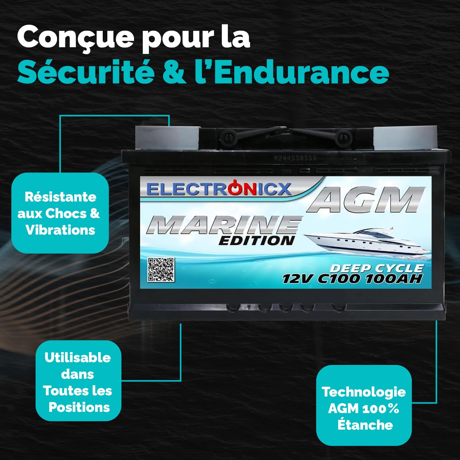 Batterie AGM 100Ah 12V Décharge Profonde Sans Entretien Étanche – Accumulateur Idéal pour Panneaux Solaires, Camping-Car, Voiture, Bateau, Fourgon Aménagé, Systèmes Photovoltaïques, Énergie Solaire,