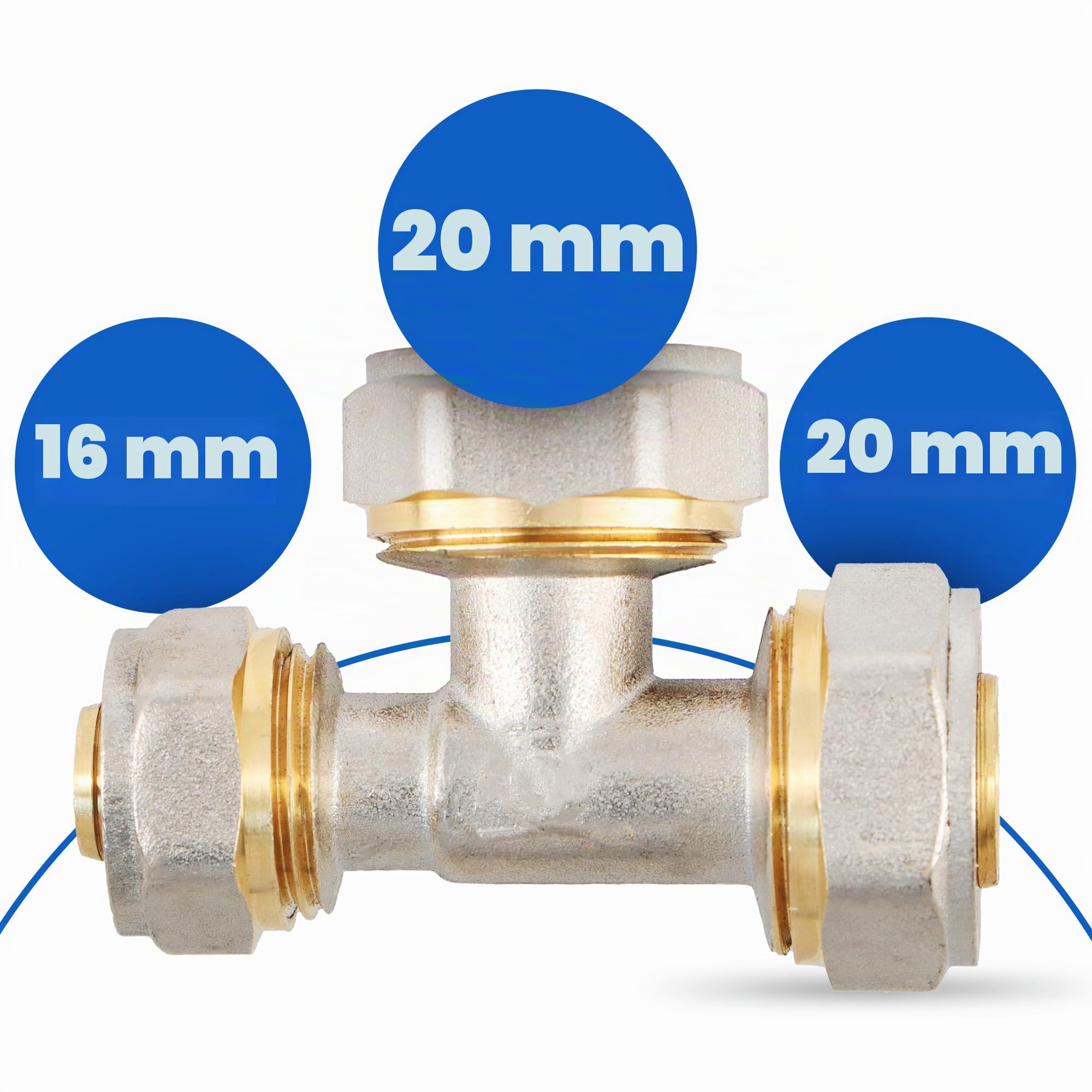 Té à Compression PEX-AL-PEX Raccord 20 x 20 x 16 mm Laiton Connecteur pour Tube Multicouche Système de Chauffage Plomberie