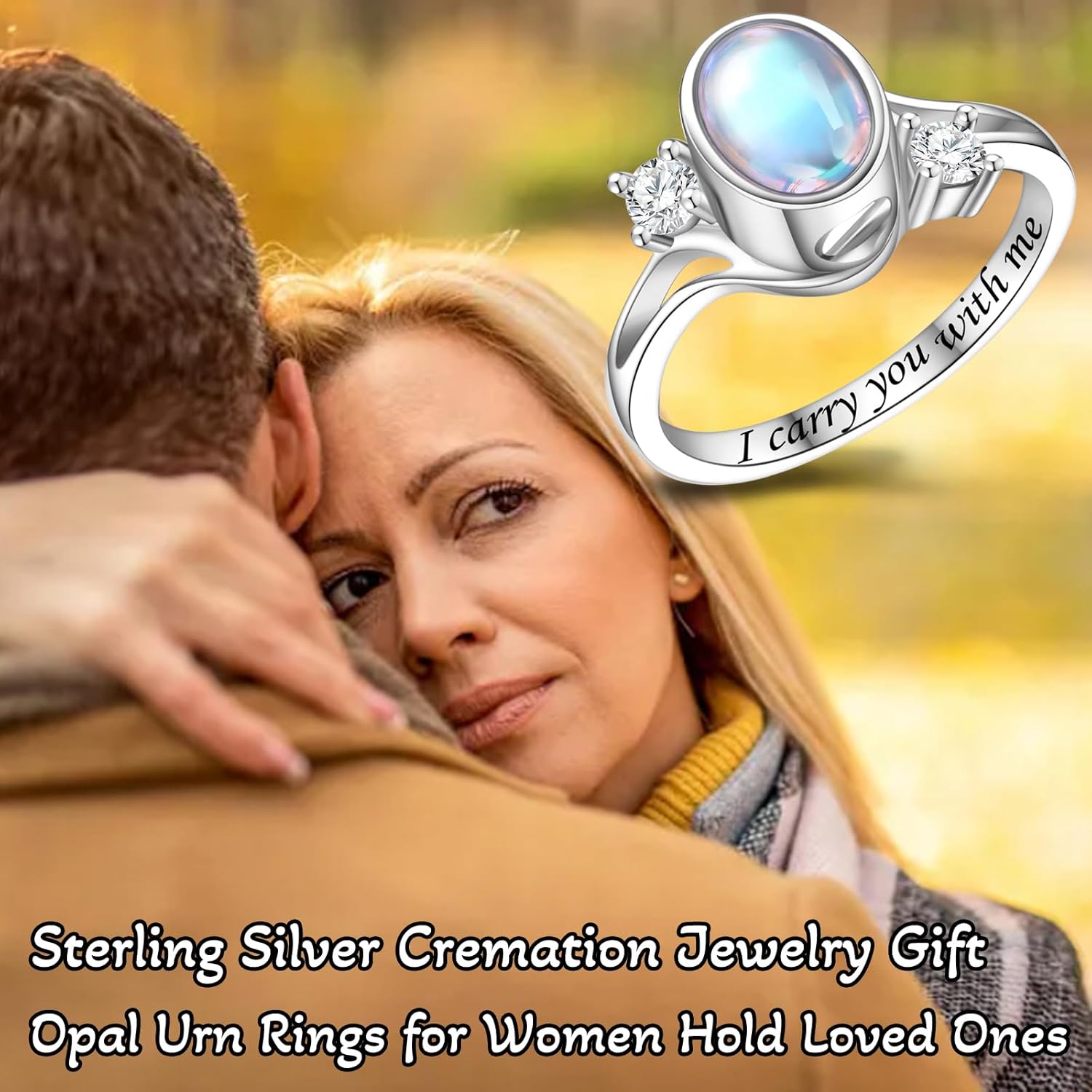 Moonstone Urn Ring for Ashes Keepsake Rings Sterling Silver Cremation Ring for Ashes for Women - Image 5