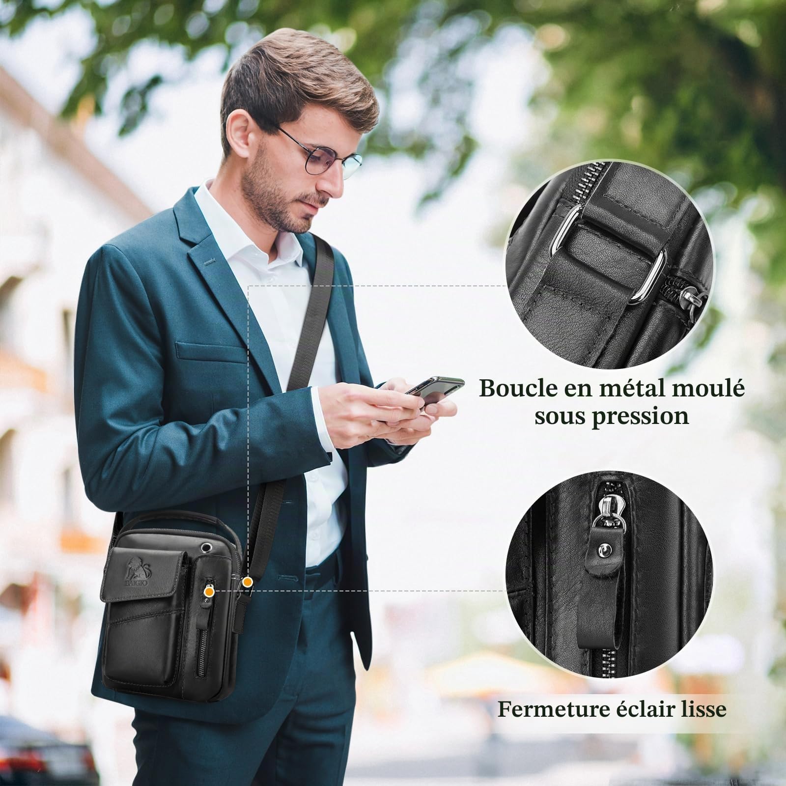 BAIGIO Sacoche Homme Cuir Sacoche Bandouliere Homme Vintage Cartable Sac de Messager Pochette Sac à Bandoulière Sacs Portés Épaule Sacs à Main pour Affaires Travail Voyage Vie Quotidienne