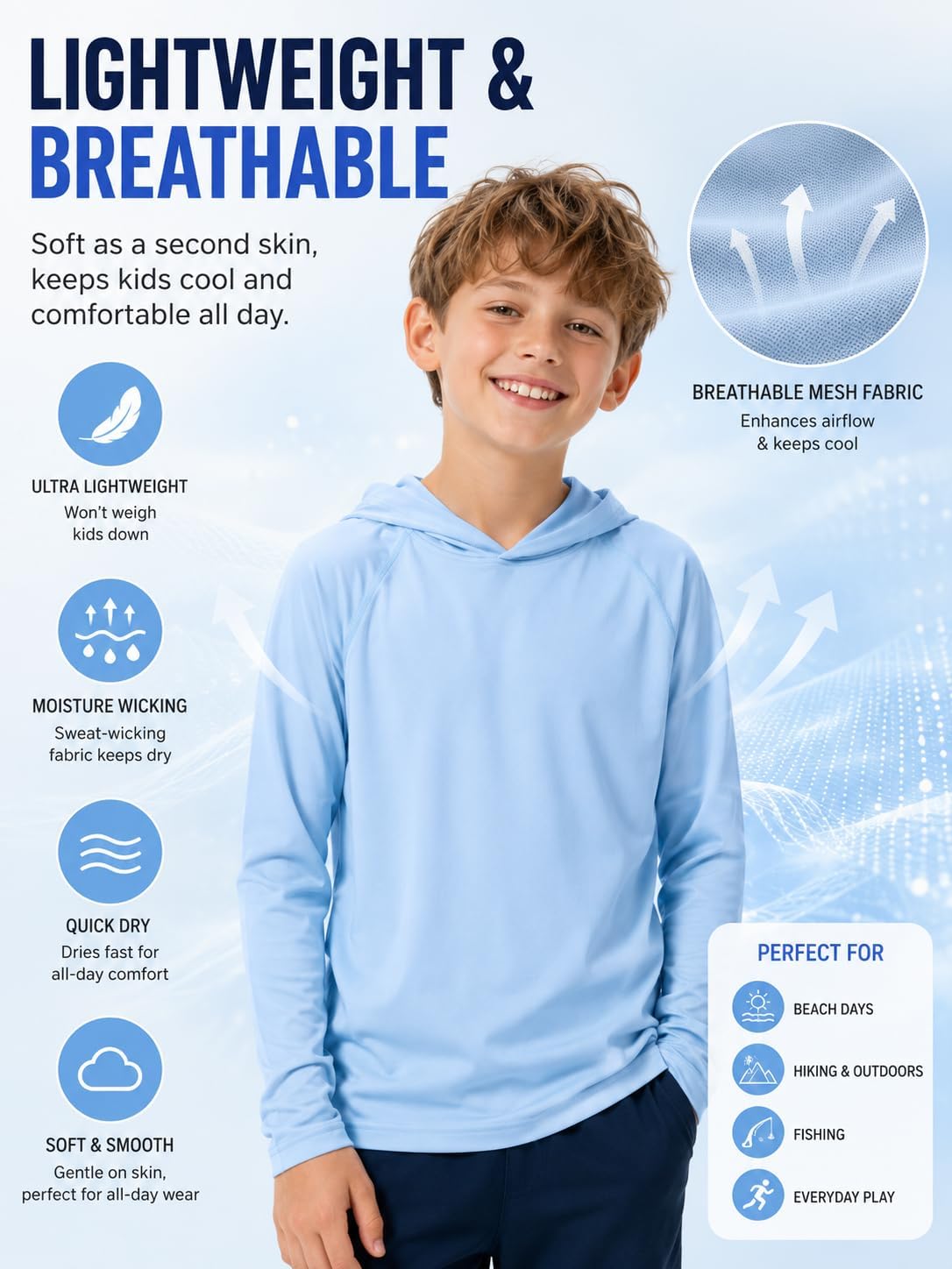 ZITY 3 Pack Rash Guard for Boys Long Sleeve Hooded Swim Shirt Kids UPF50+ Sun Protection Fishing Shirt Lightweight