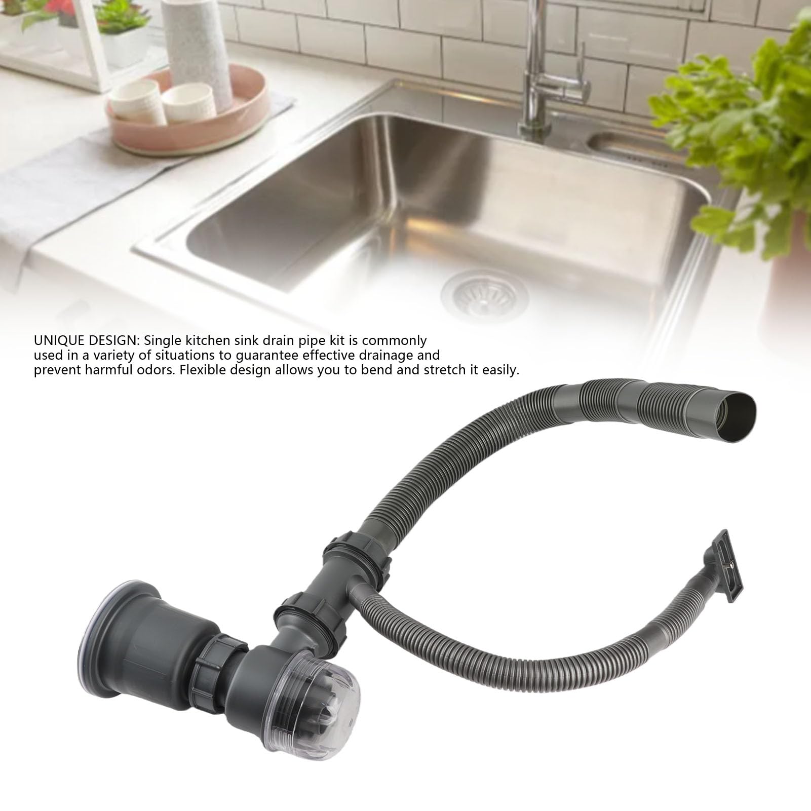 Kit de drenaje para fregadero de cocina, juego profesional de tubos gruesos para prevención de olores para un drenaje eficiente y eliminación de basura, ajuste universal para fregadero individual