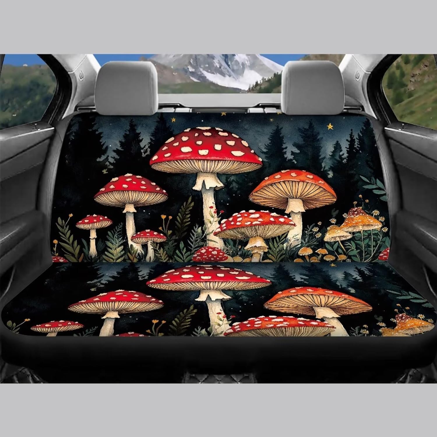 Mushroom Car Accessories Full Set 4 Pcs Auto Interior Accessories for Women Non Slip Seat Covers for Cars Cute Auto Front Rear Seat Protector Full Set Fit for Car Truck