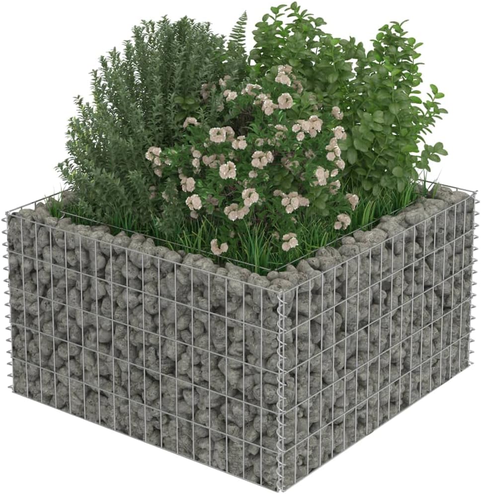 vidaXL Gabion Raised Bed Outdoor Gardening Backyard Park Stone Cage Basket Landscape Garden Planter Container Flower Box Galvanized Steel 35.4"