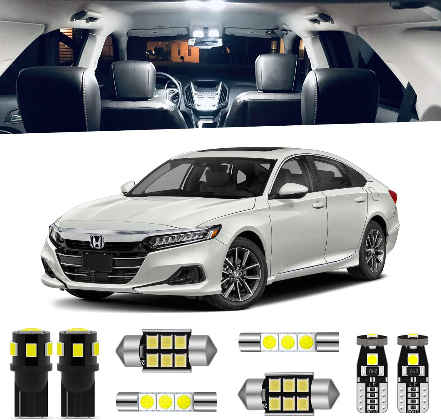 14-Pieces Accord LED Interior Light Kit for Honda Accord 2013 2014 2015 2016 2017 2018 2019 2020 2021 2022 White 6000K Interior LED Lighting Package + License Plate Lights, Install Tool