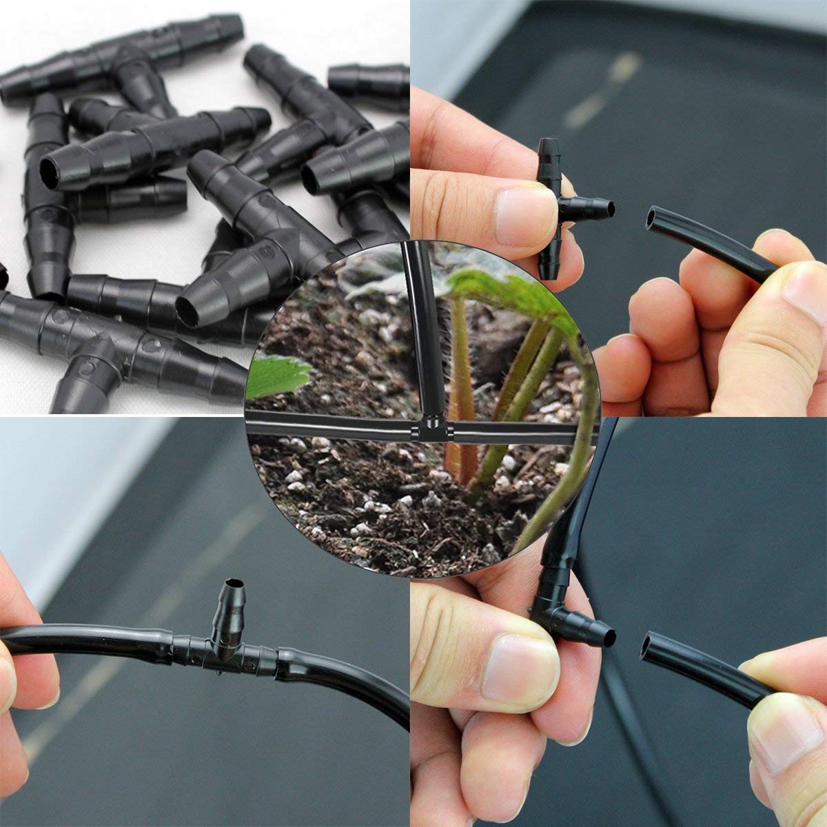 HOINCO 10 Raccordi A T Per Irrigazione – Da 1/2 Pollice A 1/4 Di Pollice – Spinati In Plastica Dura – Antigoccia Per Giardino E Prato – Max 45 PSI
