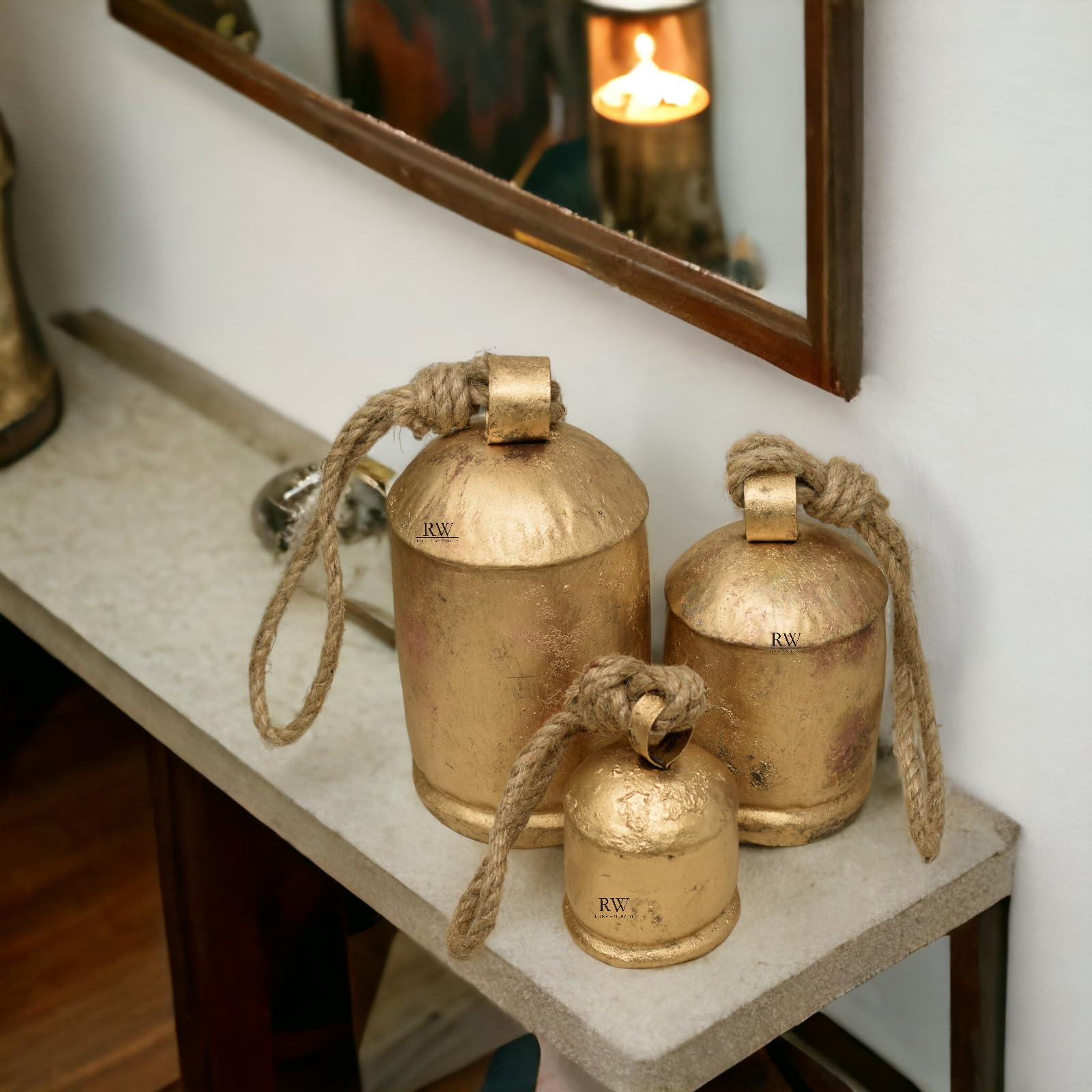 Campanelle di mucca in stile vintage fatto a mano, rustico, da appendere alla porta, in metallo, shabby chic