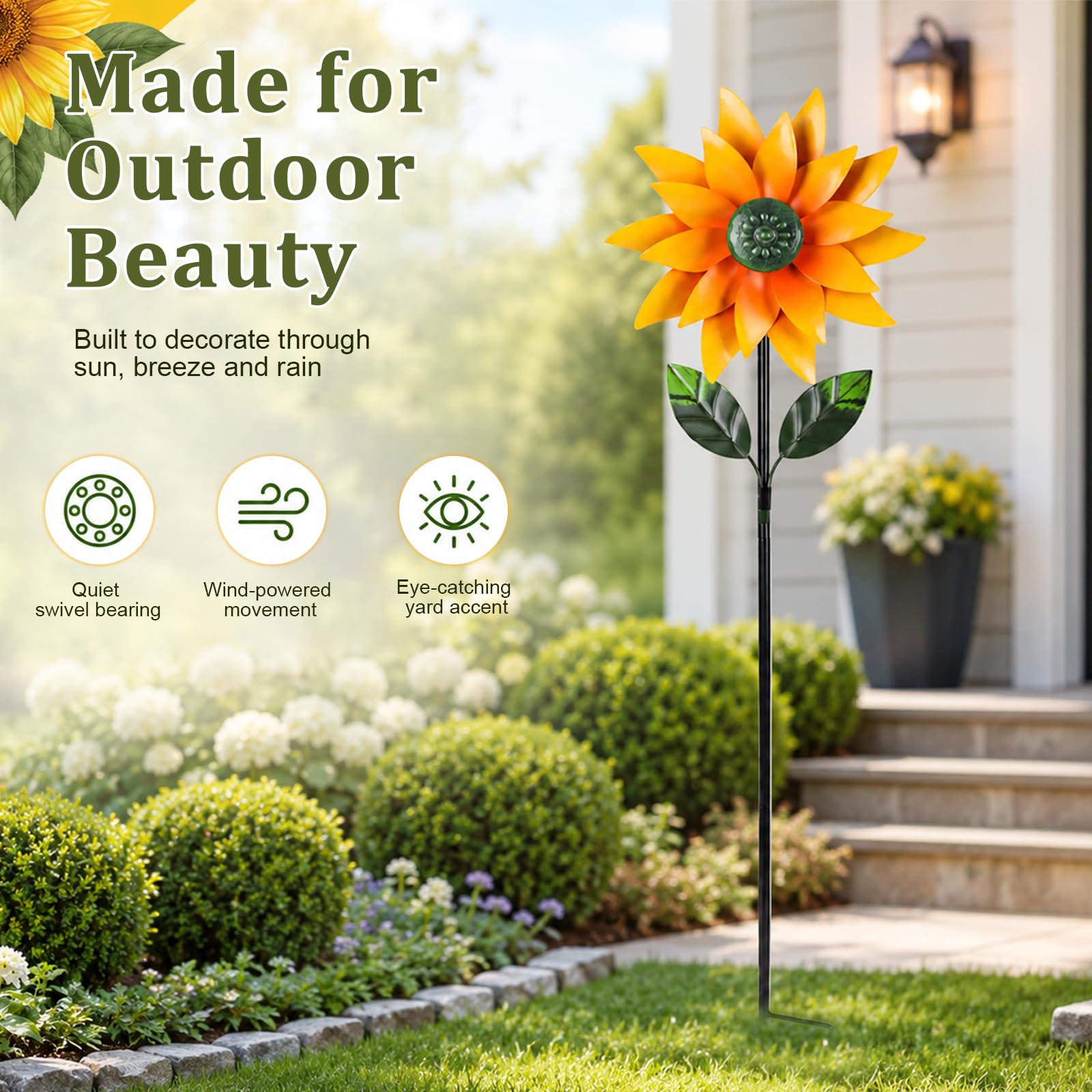 Girandola da Giardino in Metallo, Girandola 3D a Girasole Cinetica, Decorazione da Giardino con Picchetto, 116 cm, Mulino a Vento per Esterno, Prato, Balcone e Terrazza