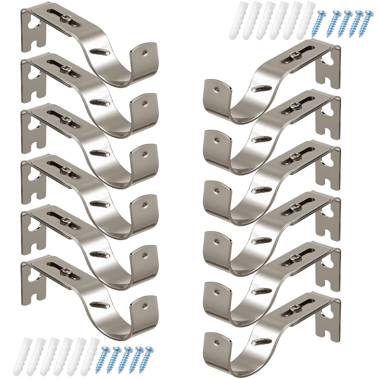 Frienda 6 Pack Curtain Rod Brackets Adjustable Wall Mounts, Brushed Silver