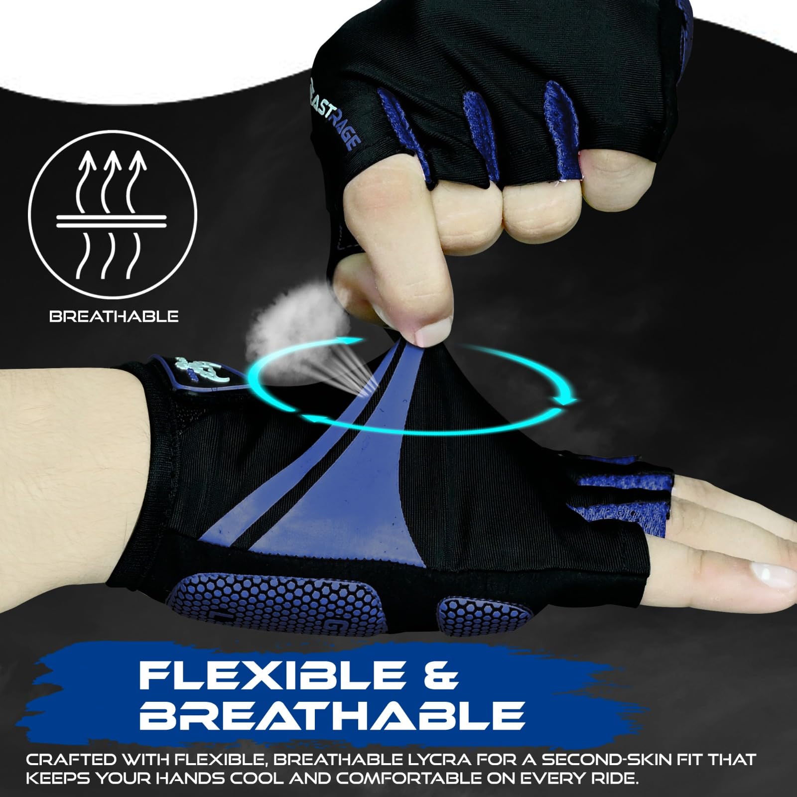 BEAST RAGE Guantes de ciclismo de medio dedo para hombres y mujeres, guantes de bicicleta transpirables sin dedos con palma antideslizante, absorción de golpes, acolchado de gel para ciclismo de
