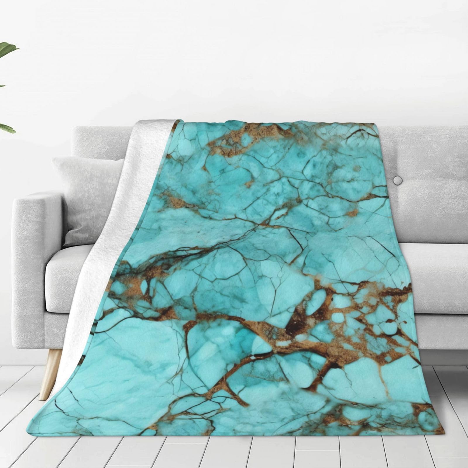 KLOPH Turquoise Marble Throw Blanket 50"x40" Flannel Fluffy Warm Blanket for Couch, Reversible Plush Blankets for Bed, Comfy Fuzzy Blanket for Sofa, Plush Lightweight-Blankets for All Season