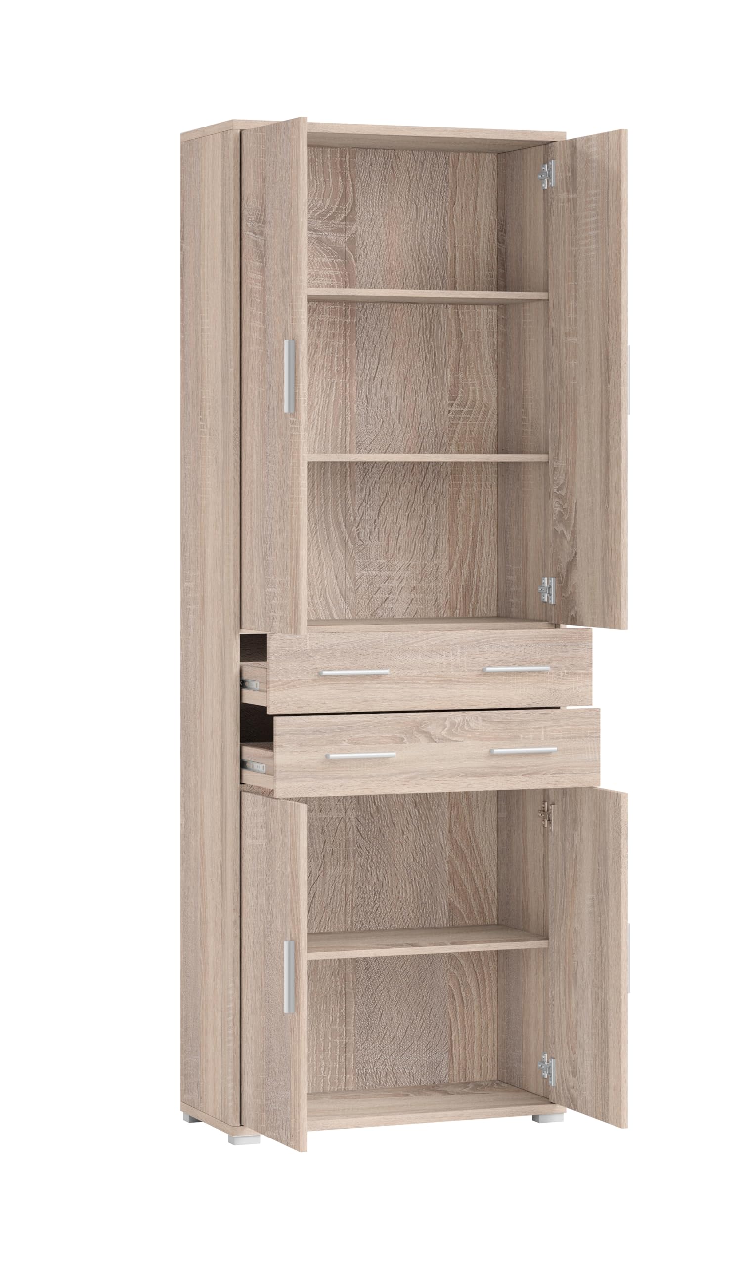Stella Trading Office Line Aktenschrank Eiche Sonoma Optik 4 Türen Büroschrank Holzwerkstoff 79 x 220 x 35 cm
