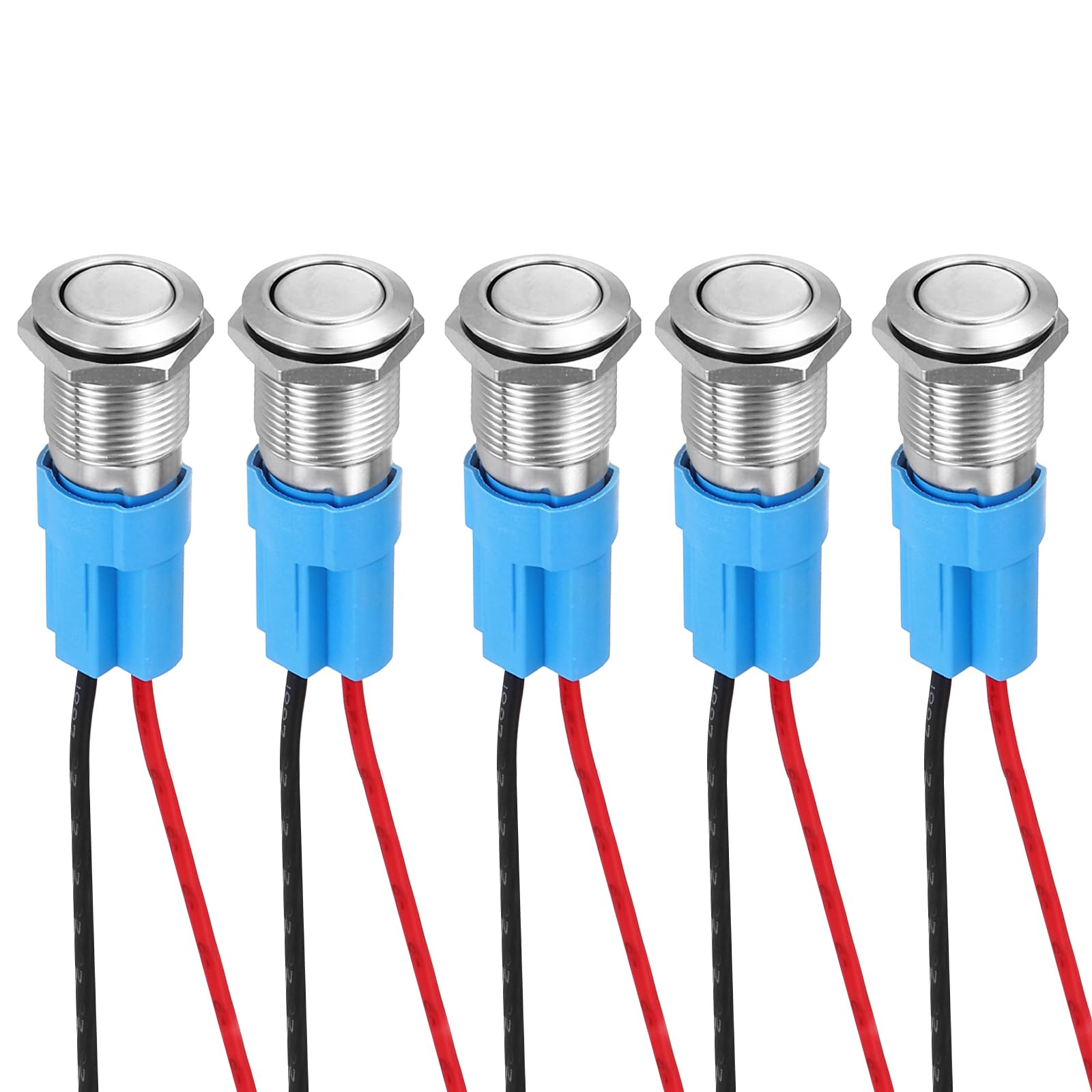 DMiotech 1/2 Inch Stainless Steel Momentary Push Button Switch Domed Head 3A 0-250V Silver Shell with Pre-soldered 1NO, 5Pcs