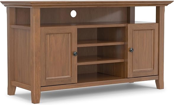 SIMPLIHOME Amherst 54" Wide Solid Wood TV Stand in Medium Saddle Brown