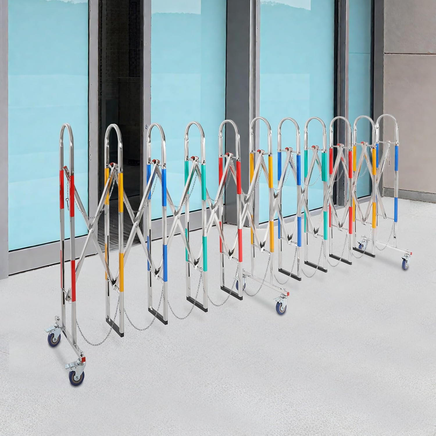 Portable Barrier | Industrial Expandable Metal Barricade Gate | Safety Barrier with Casters | 8.66-196.85in Expandable Mobile Barricade | Double-Row Arch | Chain and Hook (Colorful)