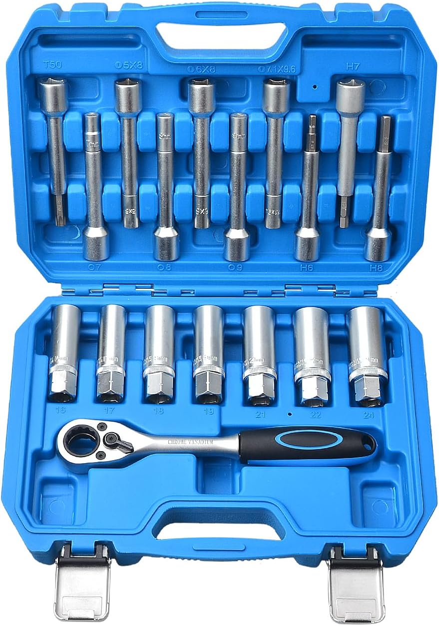 – 18 Pcs 1/2" Steering Hub Suspension Shock Socket Kit,Suspension Shock Absorber Strut Nut Removal Tool Socket Set