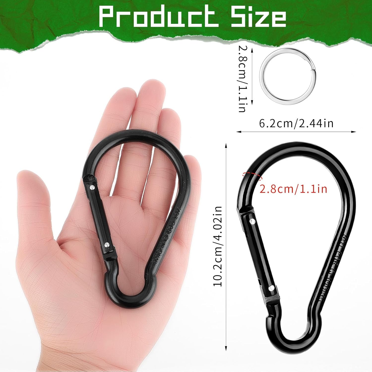 Ouligay 4pcs Large Carabiner Clip 4 inch D Ring Heavy Duty Carabiner Clips, Spring Snap Hook Small Carabiner Clips with Key Rings Aluminum Carabiner Keychain for Outdoor Camping Swing Hiking Dog Leash - Image 4