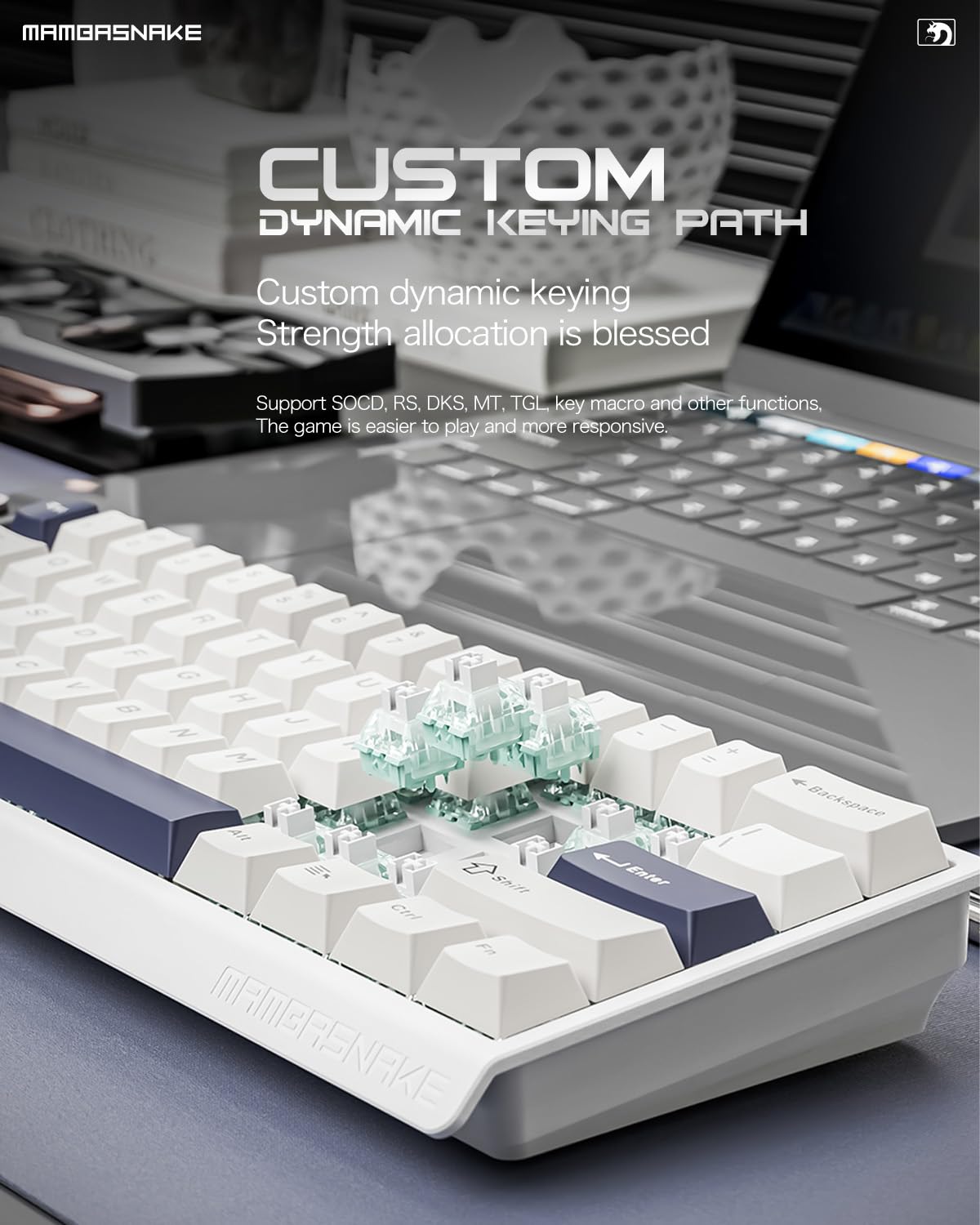 MAMBASNAKE X60 HE Rapid Trigger Magnetic Keyboard, 0.01mm RT Accuracy Gaming Keyboard, Magnetic Switch, Tri-Mode, 0.125ms Latency, 8K Polling Rate, 4000mAh, for Gamer - White