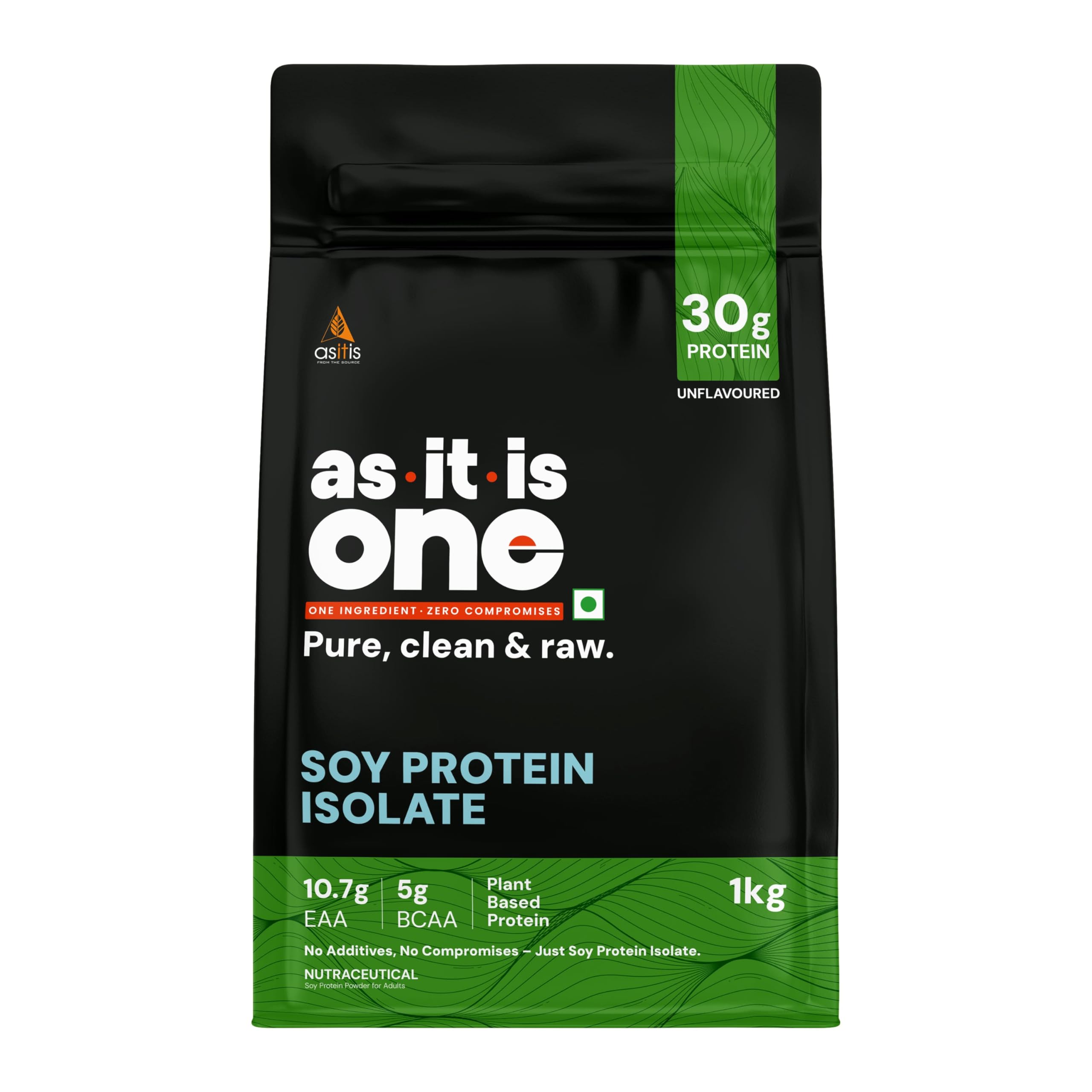 AS-IT-IS One Soy Protein Isolate - Light on Gut, Complete Amino Acid Profile, Unflavoured 1Kg, Plant based, Supports Muscle Repair & Growth, Ideal for Adults of All Ages