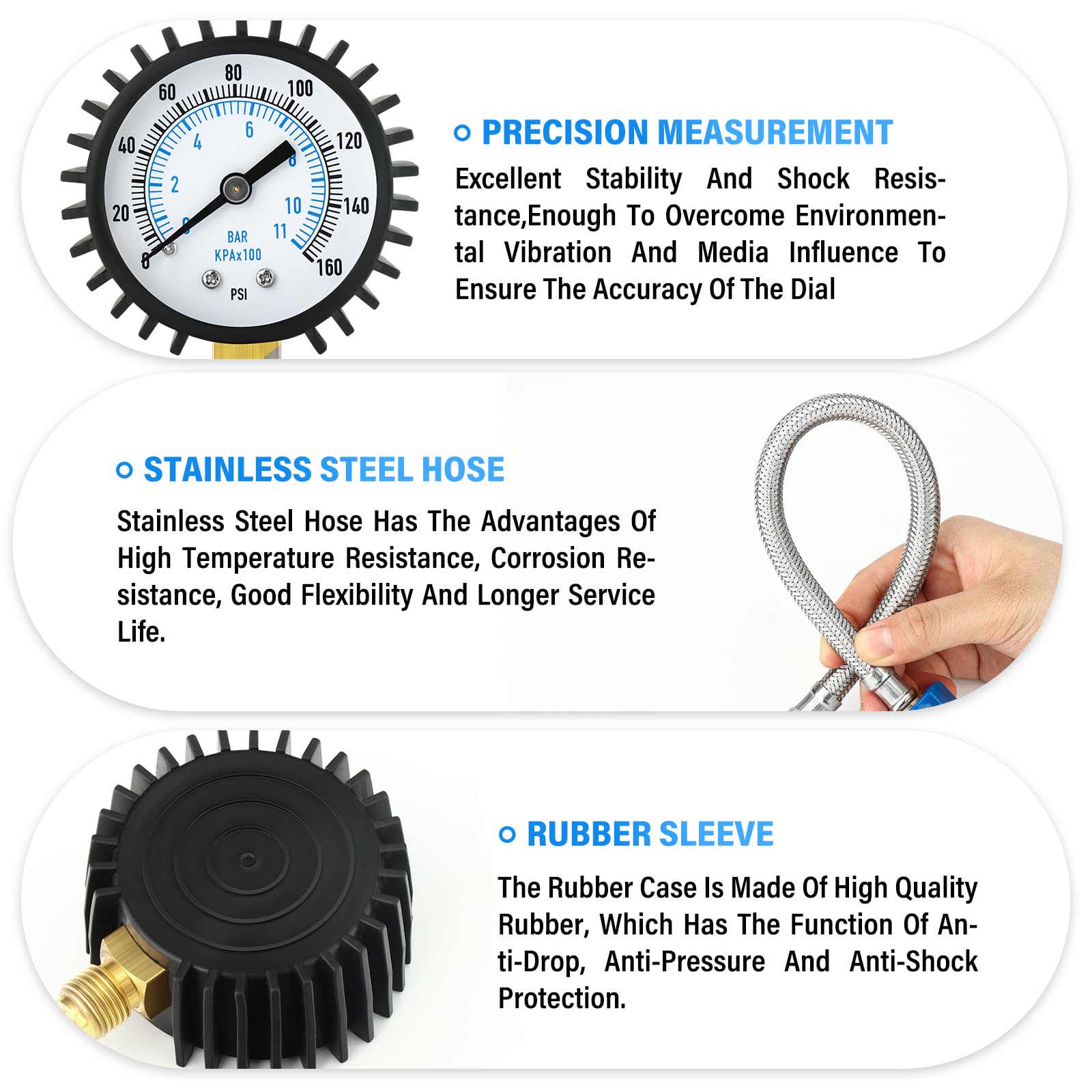 Manometro A Liquido In Acciaio Inox 0-11 Bar - 1/4 BSP, Per Acqua, Olio, Gas, Con Staffa - Foto 10