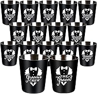 Vista 1 de Paquete de 16 vasos de chupito para padrinos de boda, regalos de despedida de soltero para hombres, juego de vasos de chupito de esmoquin de acero