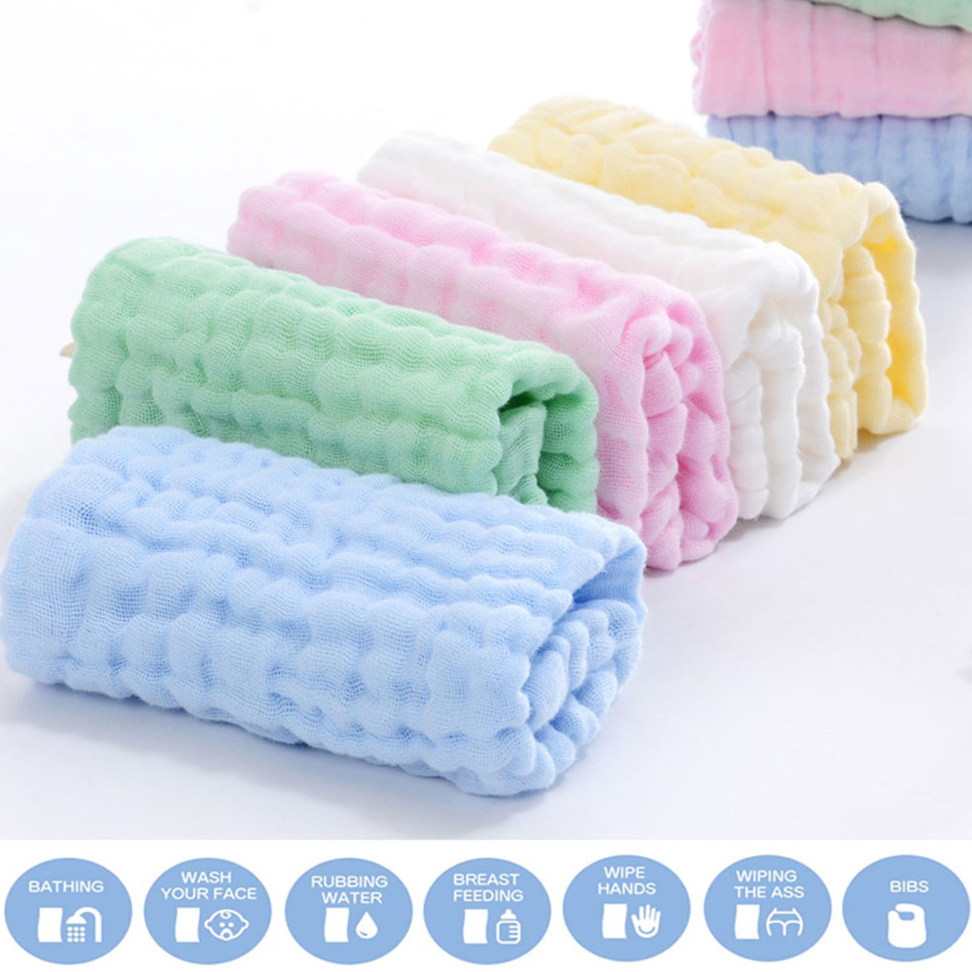 YUEMING 5 Pacchi Asciugamani in Mussola per Bambini,30 x 30 cm Asciugamani Neonato, Telo da bagno in cotone,Salviette Soffici Viso Neonati Panno Lavabile Mussola,Regalo per Baby Shower