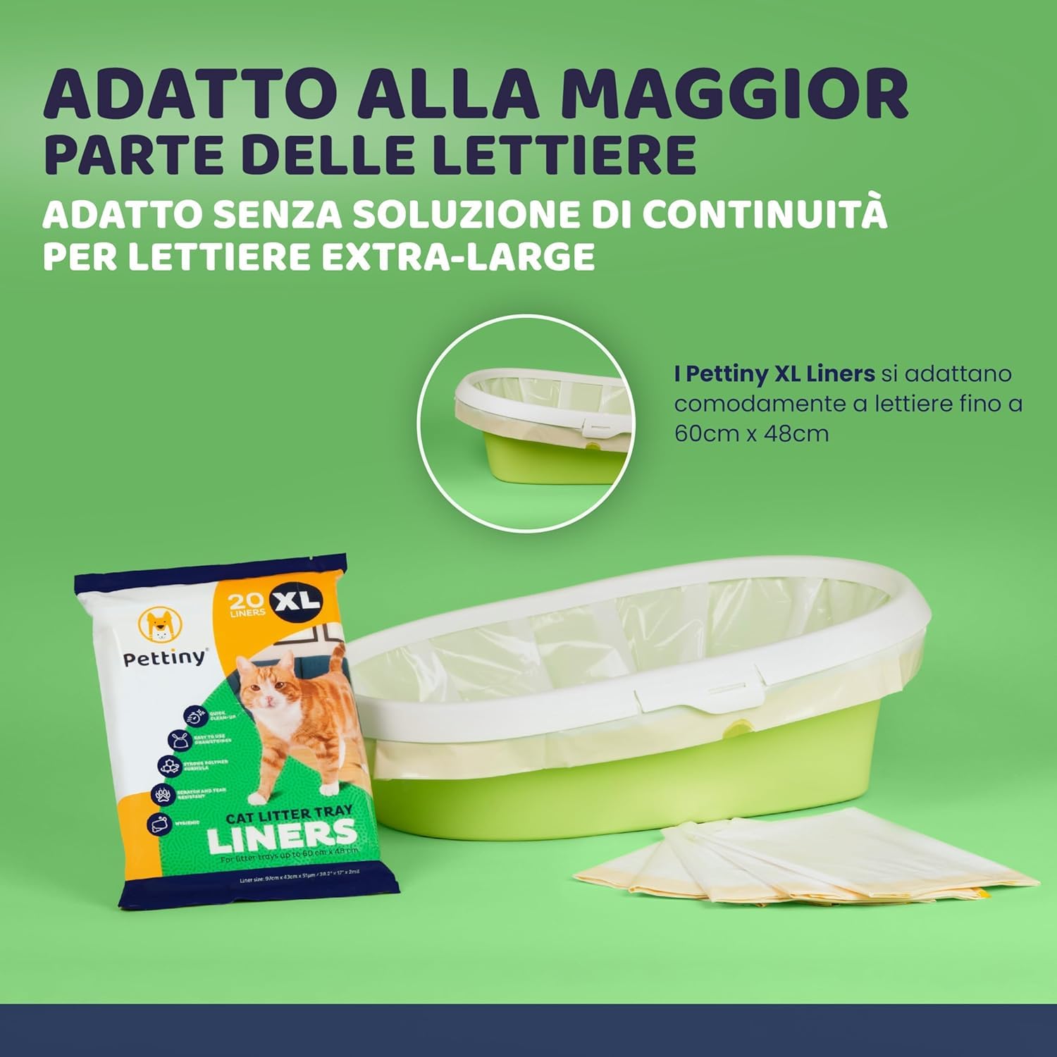 Pettiny 20 Sacchetti XL per Lettiera per Gatti con Coulisse Sacchi Resistenti ai Graffi per Cassetta Igienica Grande