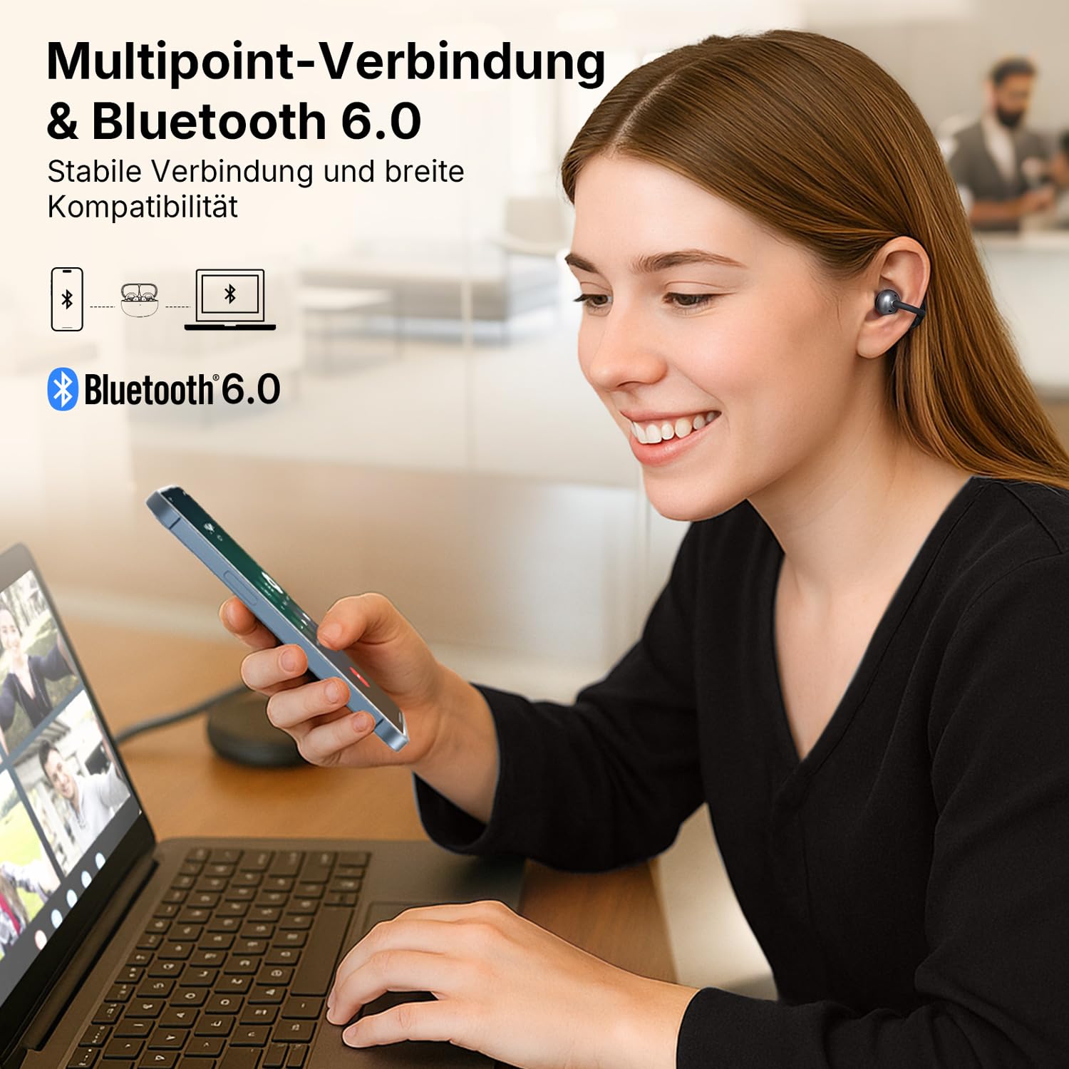 EarFun Clip Open Ear Kopfhörer Bluetooth, komfortabler Sitz, 10.8 mm Carbon-Treiber, Hi-Res Audio, LDAC, BassSurge, 40 Std. Akku, klare Anrufe, Clip-On Earbuds mit Bluetooth 6, Multipoint, IP55, APP