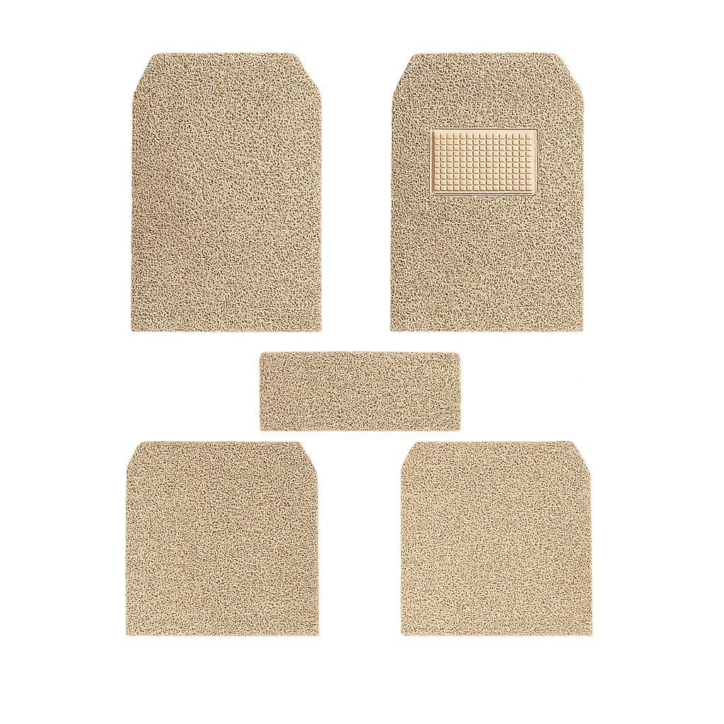 CARNEST Premium Grass PVC Mats, 12mm Thickness, 100% Waterproof and Dustproof Car Floor Foot Mats, Universal Fit in All Cars, Complete Set of 5 Piece Compatible for Renault KWID (2015-2018,Beige)