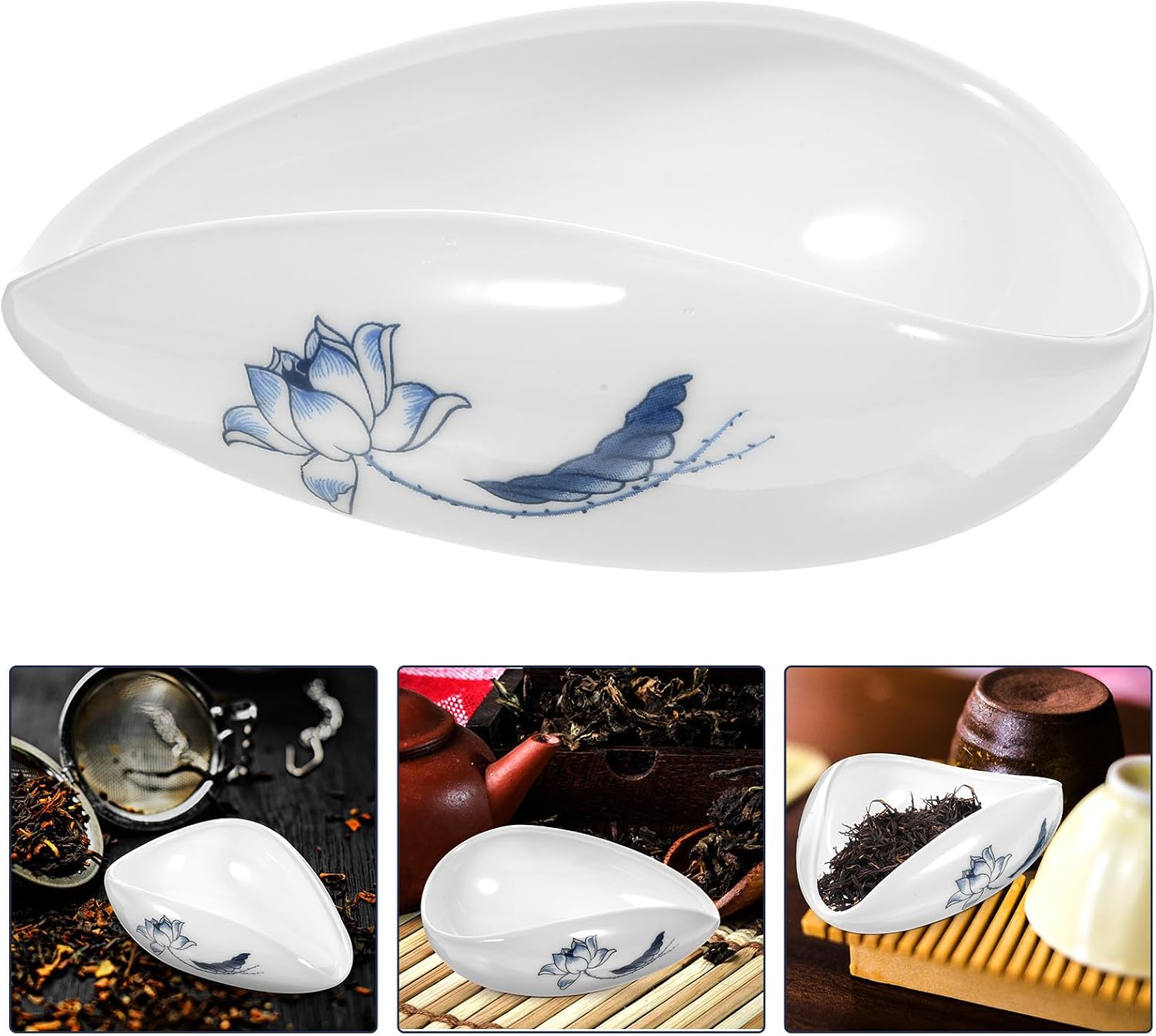 Ceramic Tea Scoop, Shape Traditional Chinese Style Curled Leaves