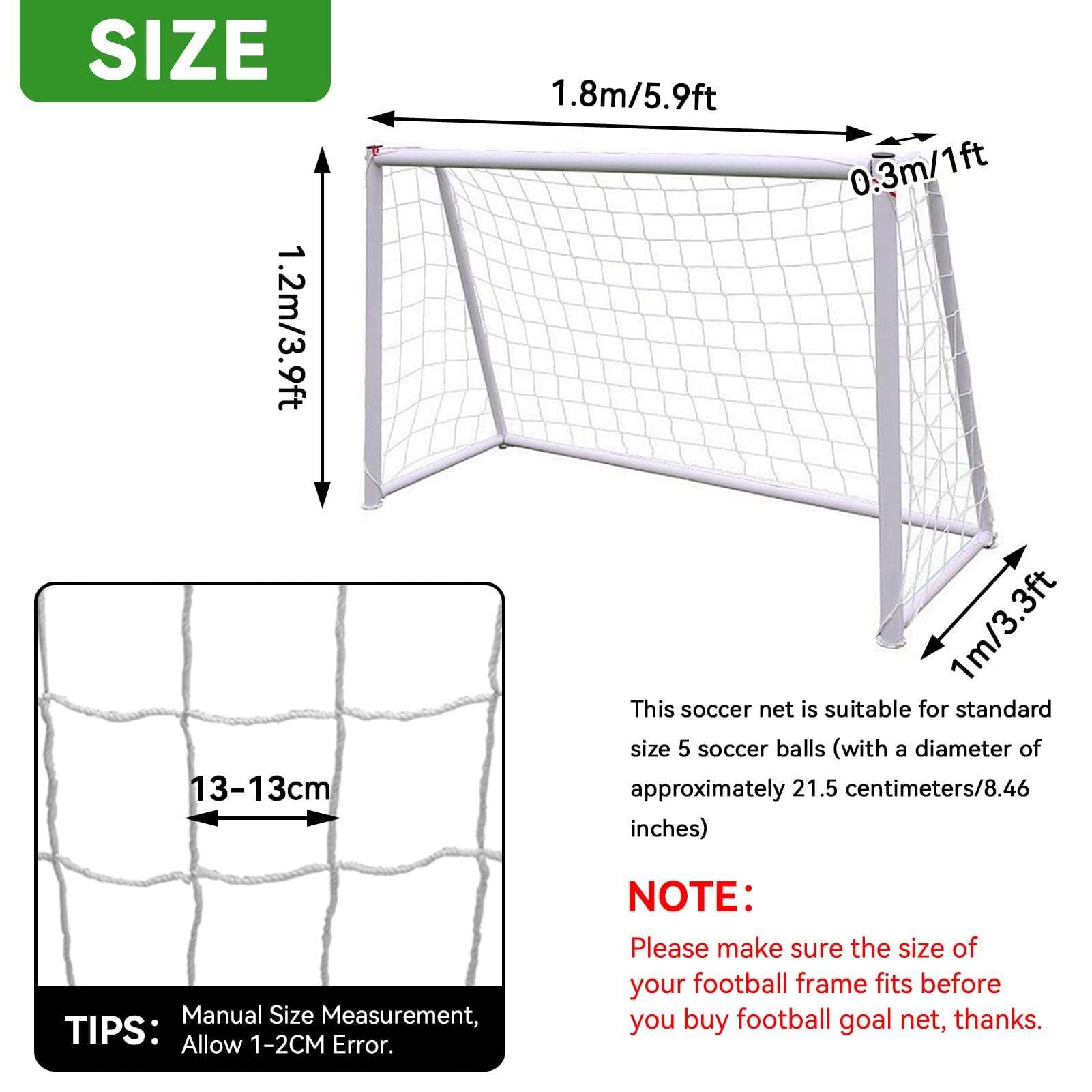 Soccer Nets, Kids Soccer Net for Replacement Soccer Goal Net Fit 6' X 4'