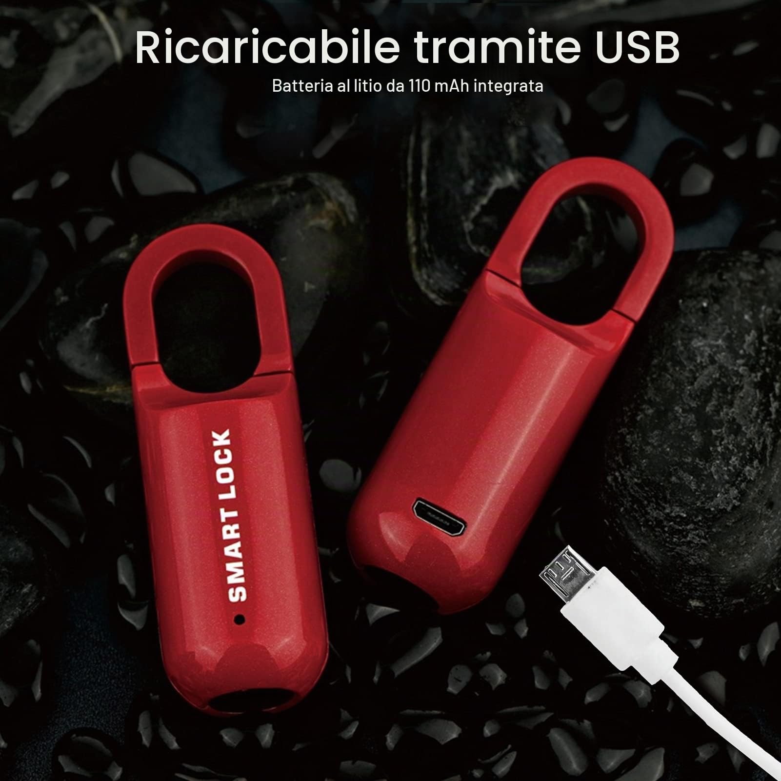 Serratura Fingerprint Antifurto Ricaricabile USB - Lucchetto per Valigie, Massima Sicurezza con Riconoscimento Impronte (Rosso)