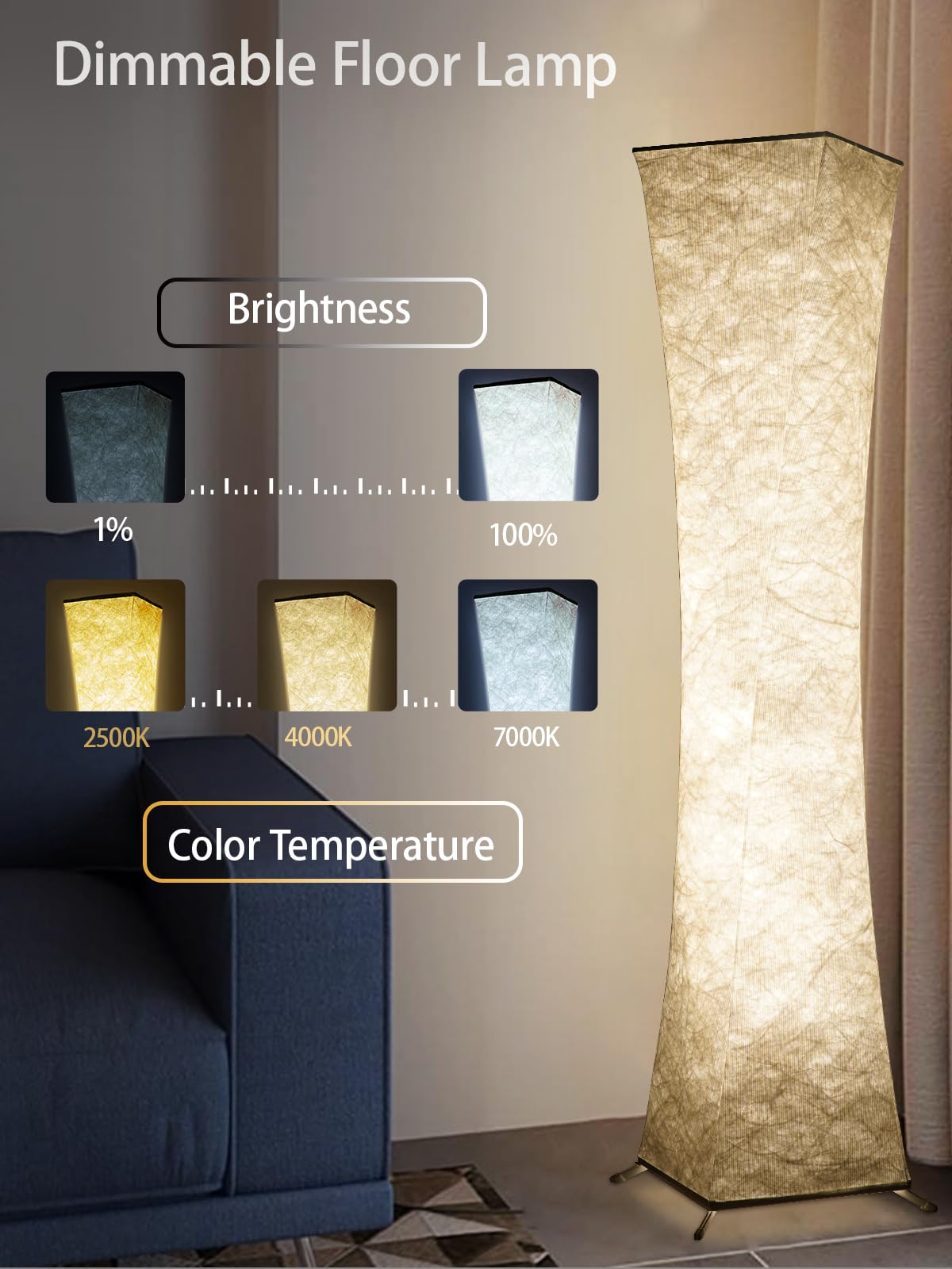 Lampada da Terra LED da Soggiorno Dimmerabile, Piantana Intelligente RGB Moderna, Lampada da Terra con Telecomando, Tessuto, Lampada da Terra Bianca per la Camera da letto, Sala Giochi, 156cm