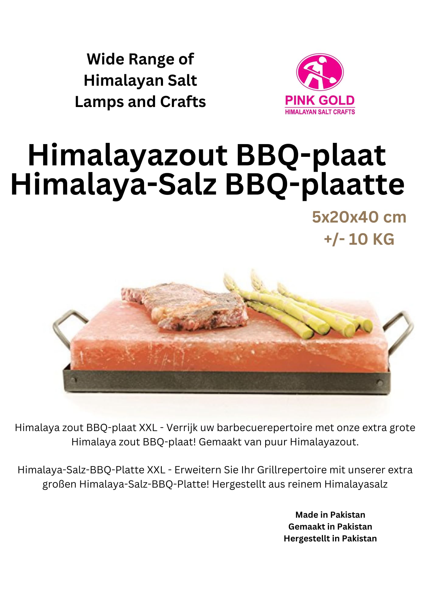 Barbacoa Himalaya Pierre de Sel XXL - Yakiniku - Pierre de Sel de l’Himalaya 40 x 20 x 5 cm avec support