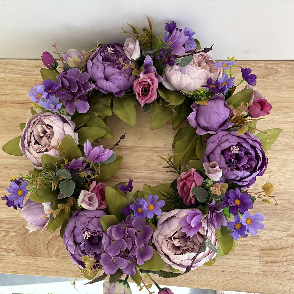 Pfingstrosen-Rosenkranz – 40,6 cm, handgefertigt, Vintage-Kunstblumen-Girlande für Frühling und Sommer, Violett