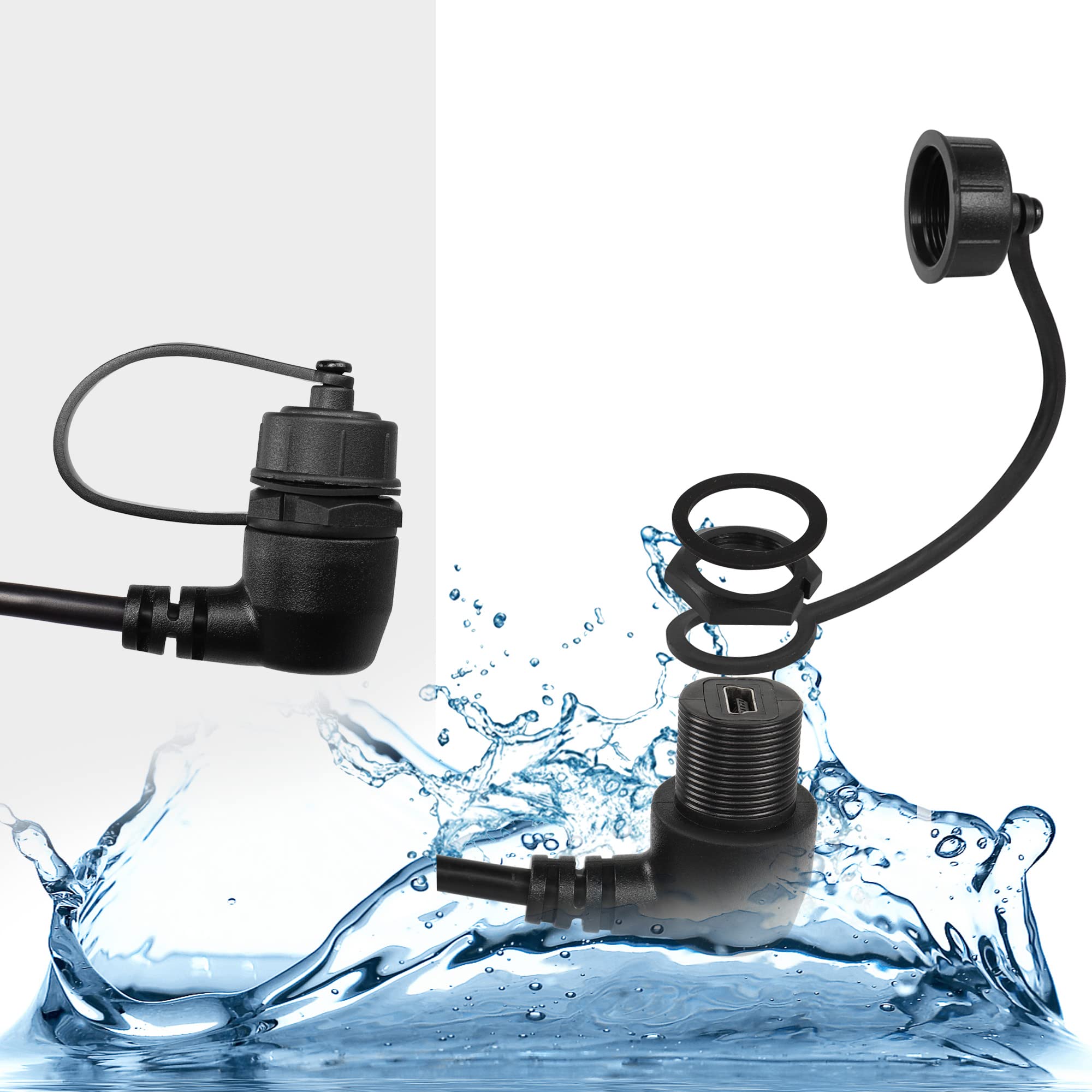QIANRENON 90°Angolo Micro USB Auto Impermeabile Prolunga Cavo Retto Angolo Micro USB Femmina a Maschio Pannello Montaggio Cavo, per auto barca moto, 28cm/11in (Maschio a Curva Destra