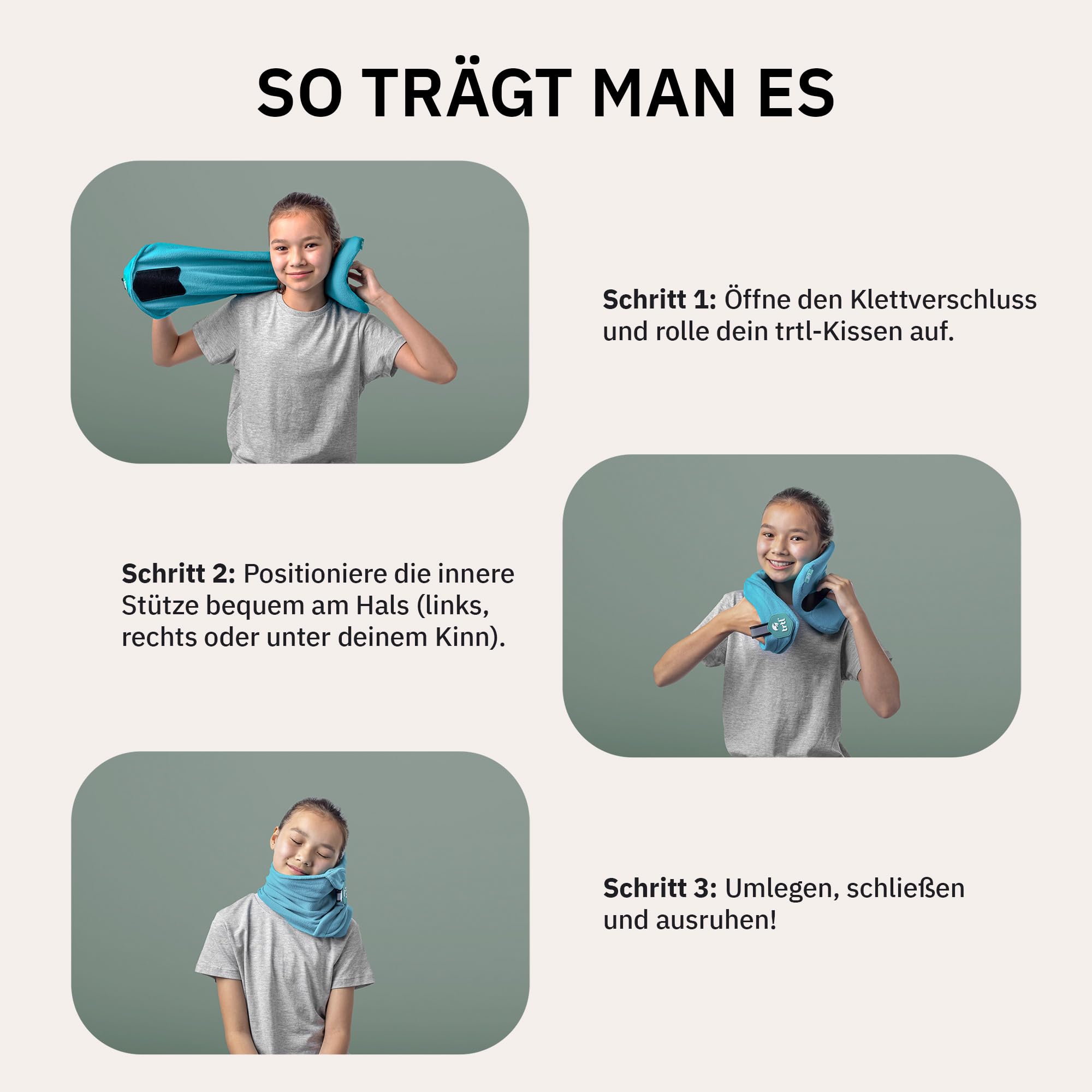 trtl Pillow – Wissenschaftlich belegt super weiches Nacken unterstützendes Reisekissen - Waschmaschinenfest (Aqua Pop, Kind)