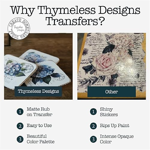 Miniatura 2 de Thymeless Designs - Transferencias para manualidades y muebles, 3 hojas de diseño de 6 x 12 pulgadas, transferencia de decoración del hogar,