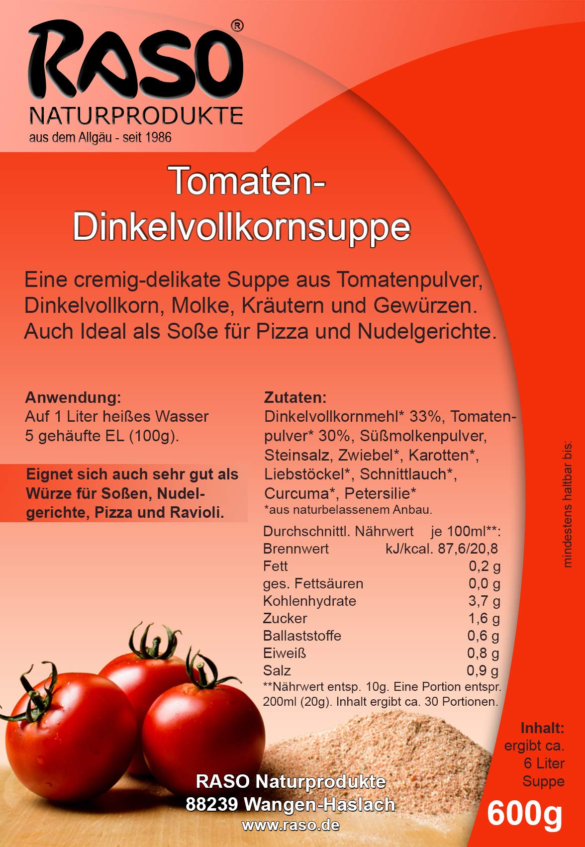 Suppen zum abnehmen - ( max. 0.2g Fett ) Tomatensuppe 600g - Fitness Suppe 700g (Molke) - Fastensuppe 600g - Fasten mit Molke - Basische Ernährung ohne chemische & synthetische Zusätze
